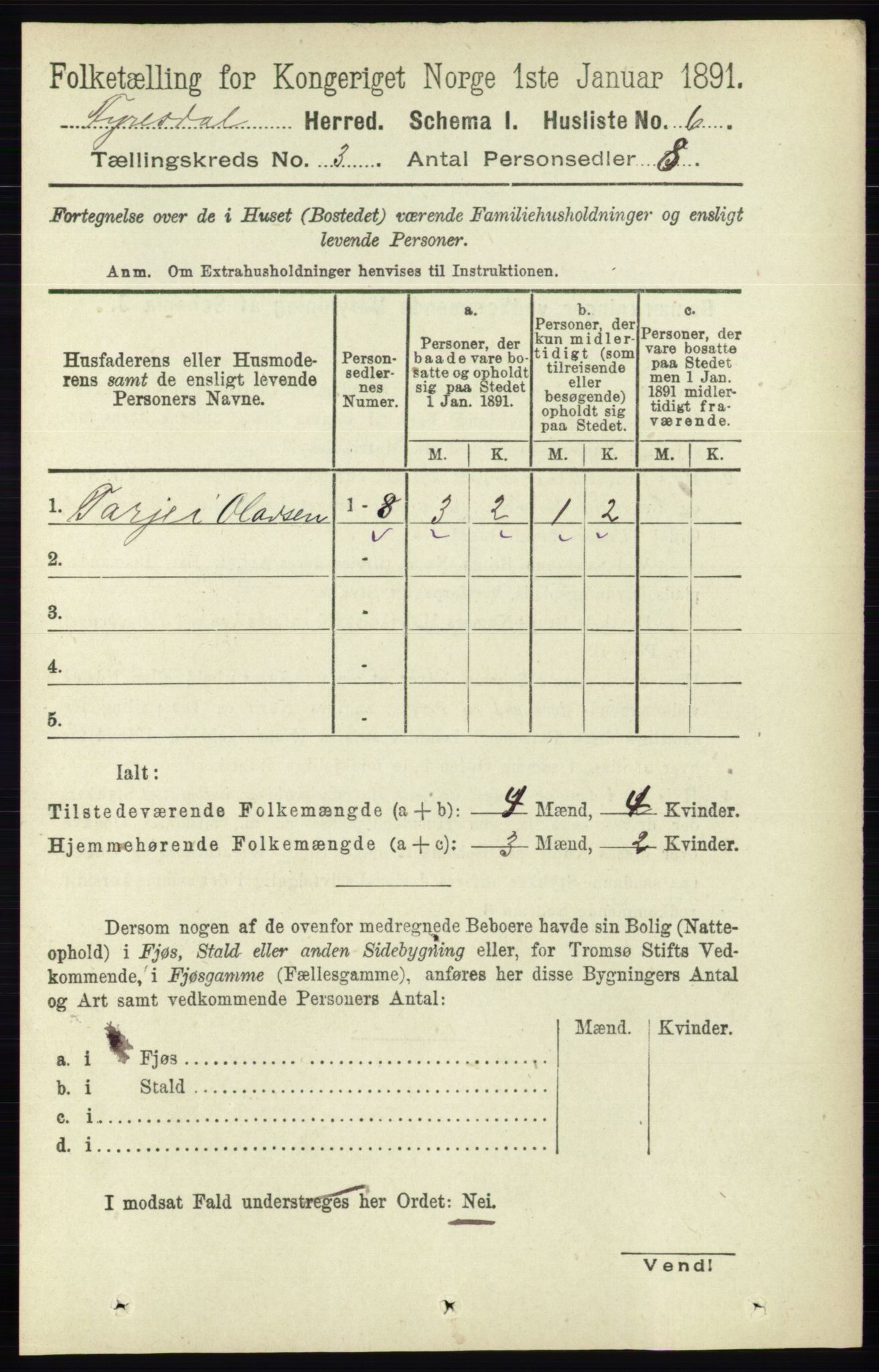 RA, 1891 census for 0831 Fyresdal, 1891, p. 540