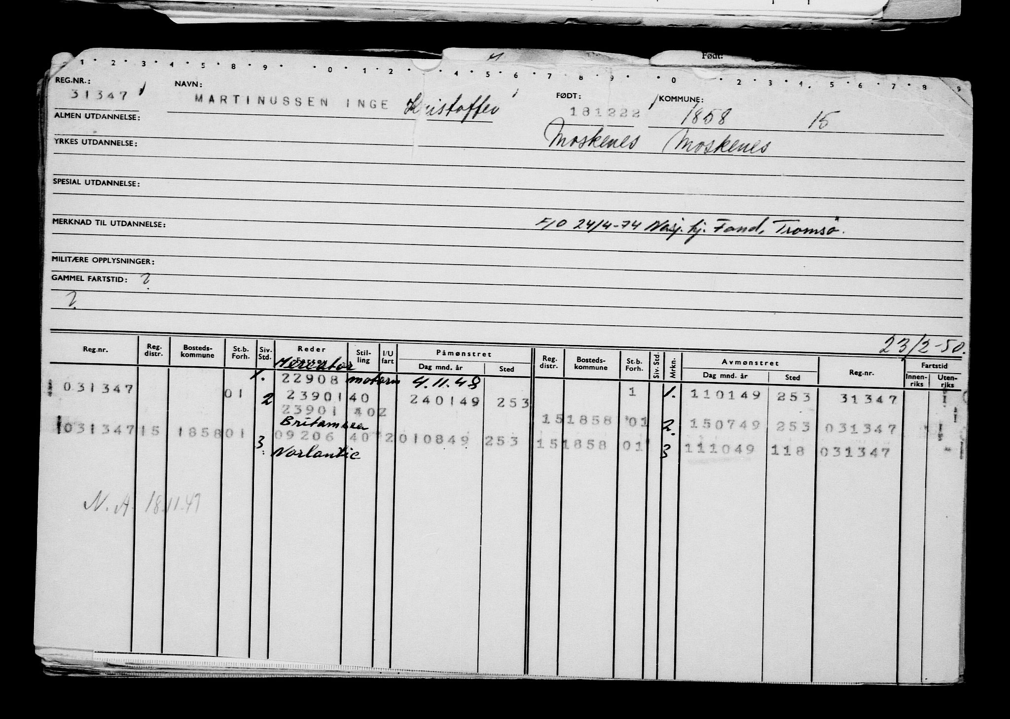 Direktoratet for sjømenn, AV/RA-S-3545/G/Gb/L0213: Hovedkort, 1922, p. 416