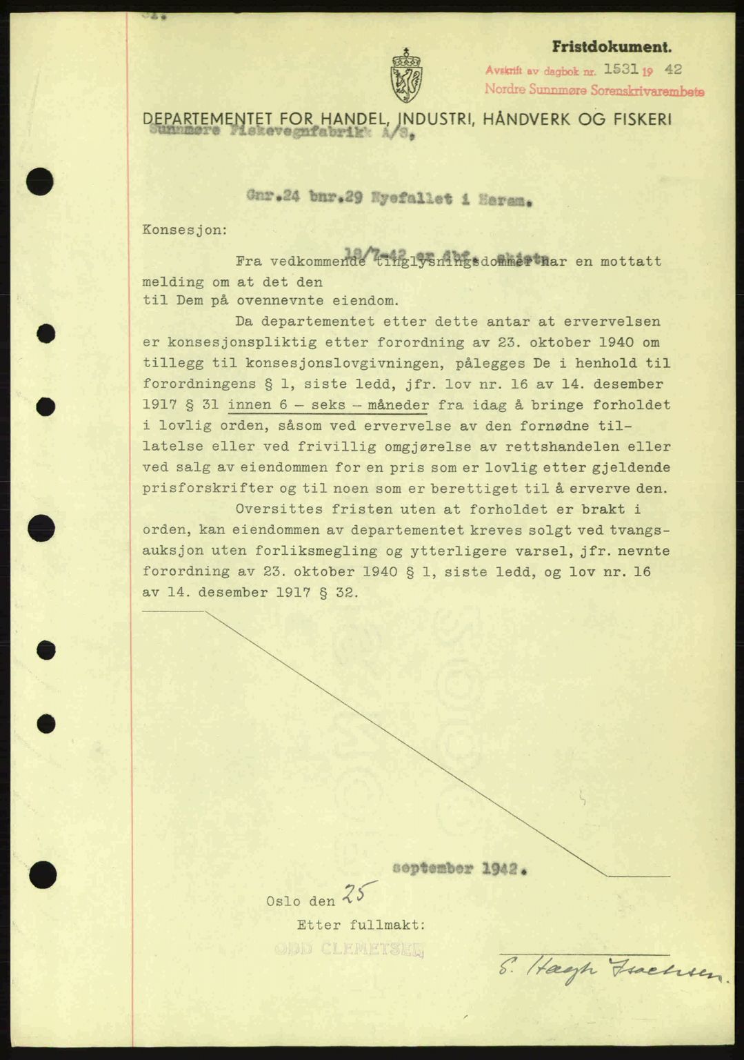 Nordre Sunnmøre sorenskriveri, SAT/A-0006/1/2/2C/2Ca: Mortgage book no. B1-6, 1938-1942, Diary no: : 1531/1942