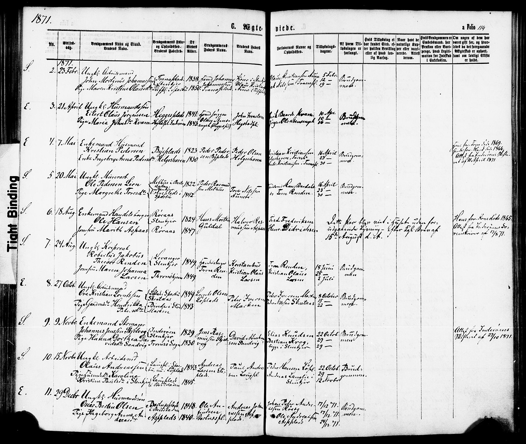Ministerialprotokoller, klokkerbøker og fødselsregistre - Nord-Trøndelag, SAT/A-1458/739/L0370: Parish register (official) no. 739A02, 1868-1881, p. 114