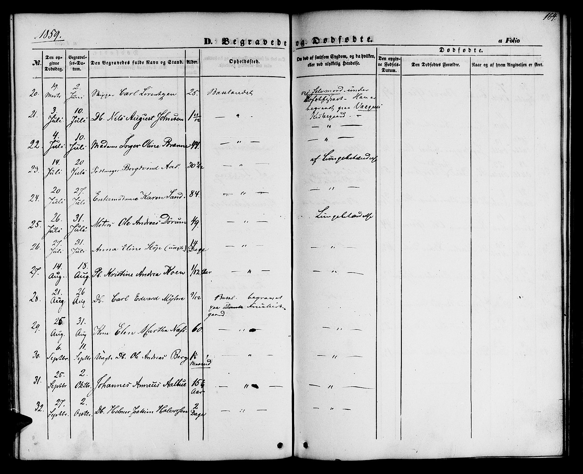 Ministerialprotokoller, klokkerbøker og fødselsregistre - Sør-Trøndelag, SAT/A-1456/604/L0184: Parish register (official) no. 604A05, 1851-1860, p. 164