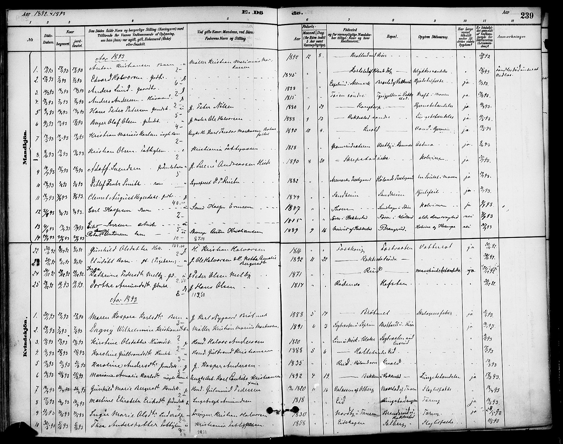 Høland prestekontor Kirkebøker, SAO/A-10346a/F/Fa/L0013: Parish register (official) no. I 13, 1880-1897, p. 239