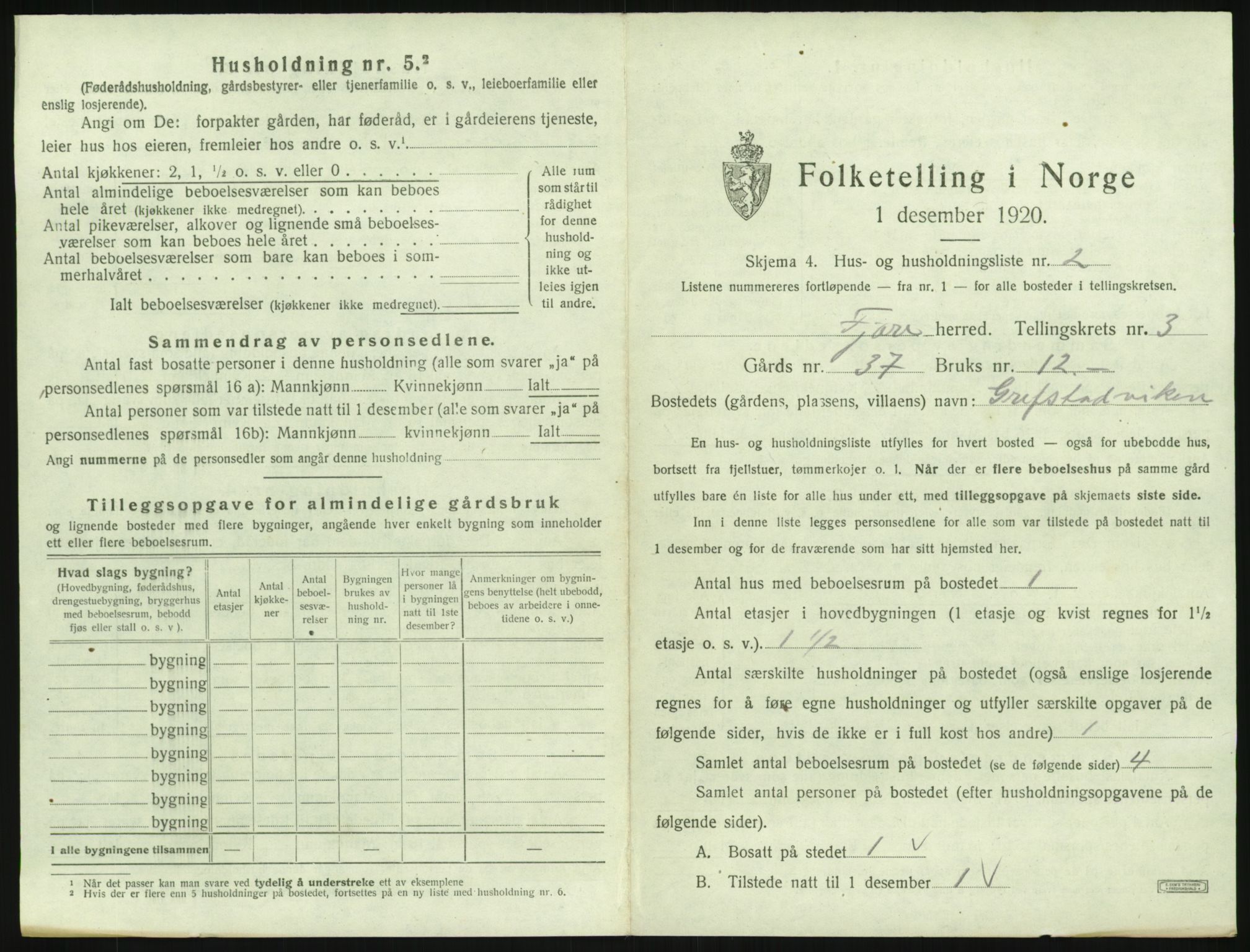 SAK, 1920 census for Fjære, 1920, p. 505