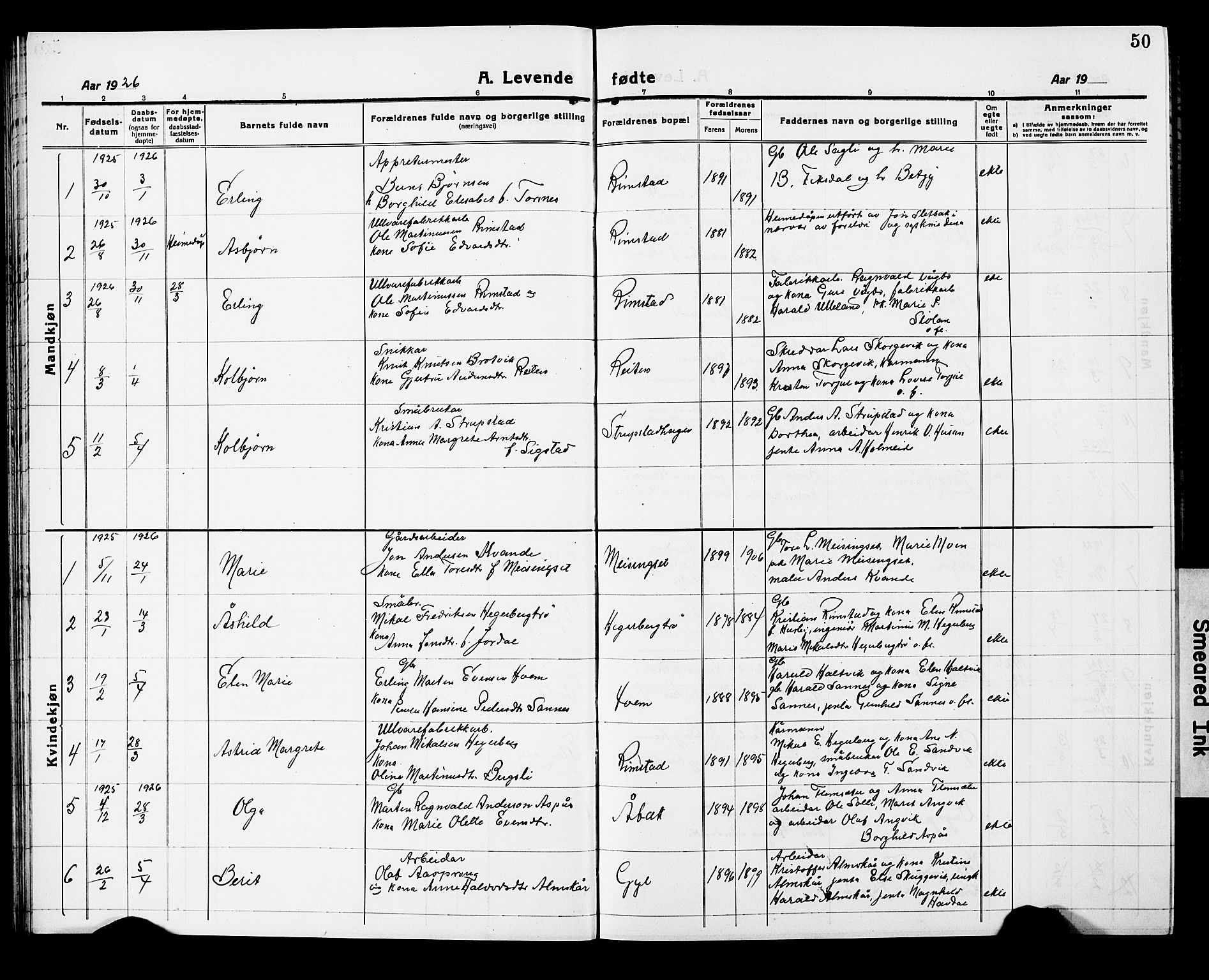Ministerialprotokoller, klokkerbøker og fødselsregistre - Møre og Romsdal, SAT/A-1454/586/L0994: Parish register (copy) no. 586C05, 1919-1927, p. 50
