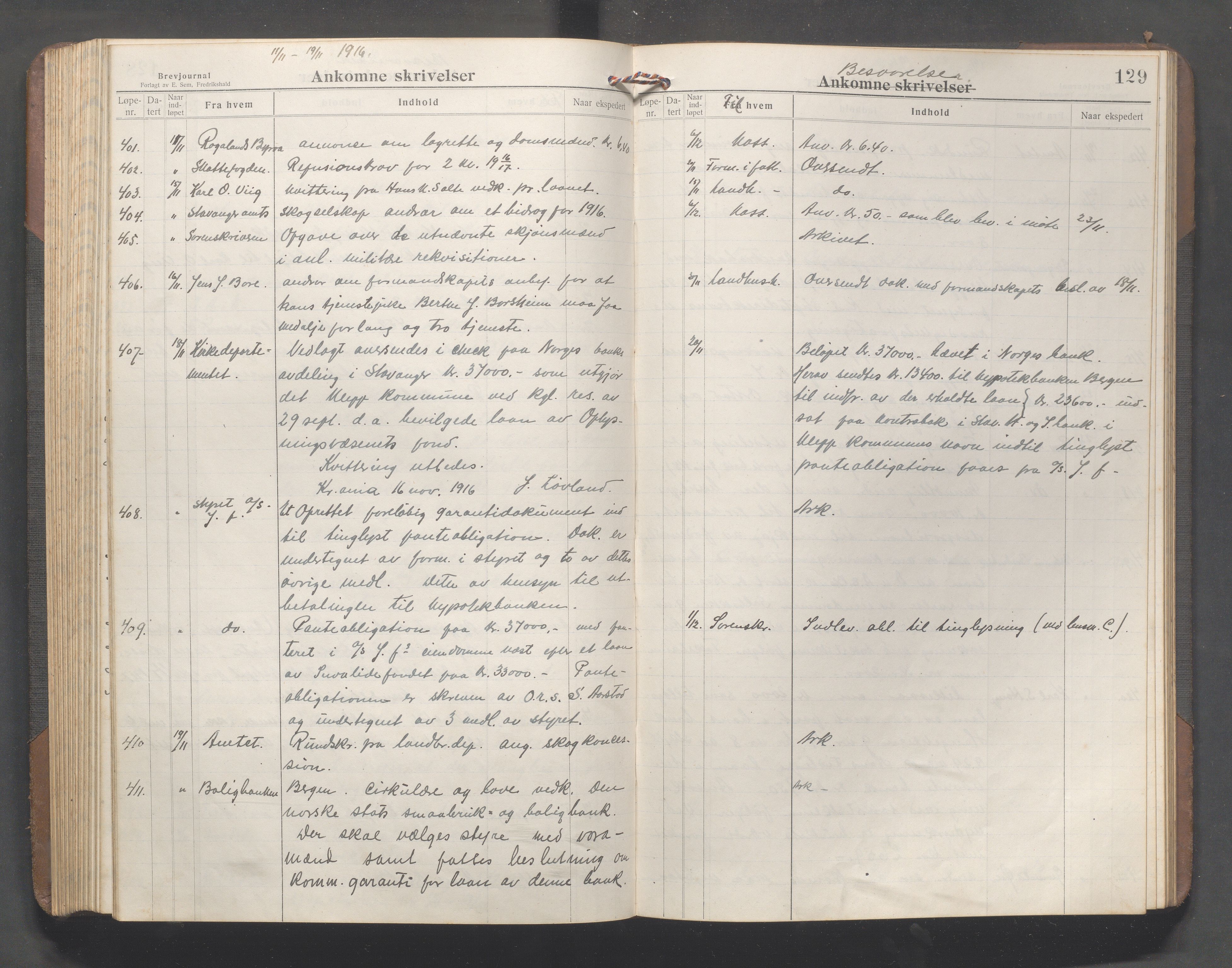 Klepp kommune - Formannskapet, IKAR/K-100277/C/L0004: Brevjournal, 1913-1918, p. 129