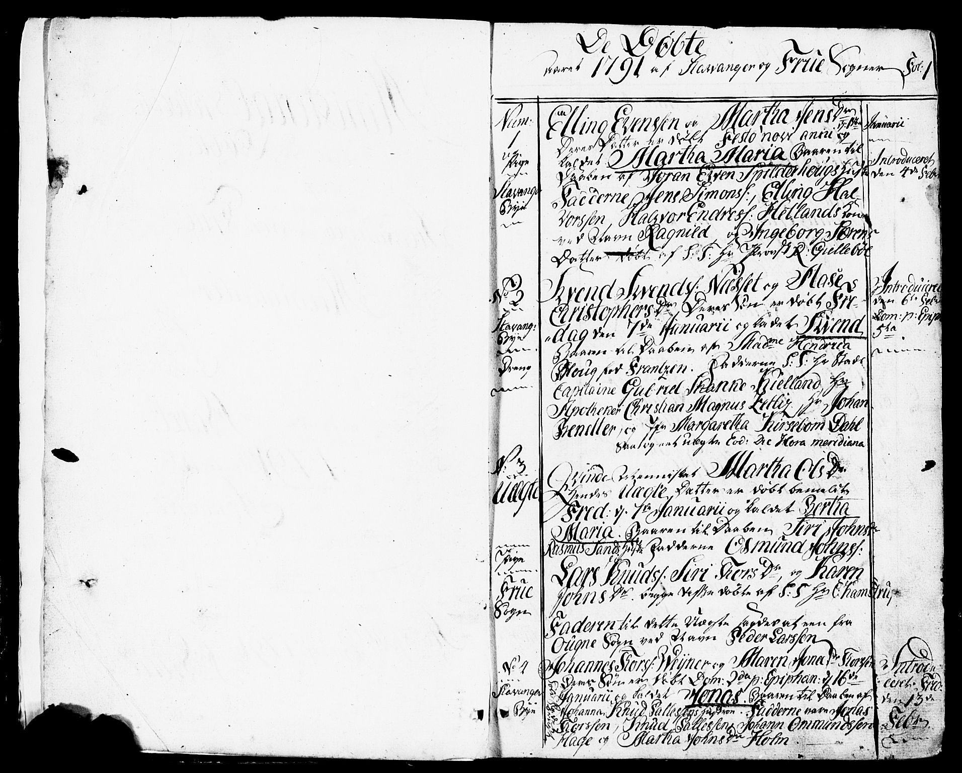 Domkirken sokneprestkontor, SAST/A-101812/001/30/30BB/L0007: Parish register (copy) no. B 7, 1791-1813, p. 1