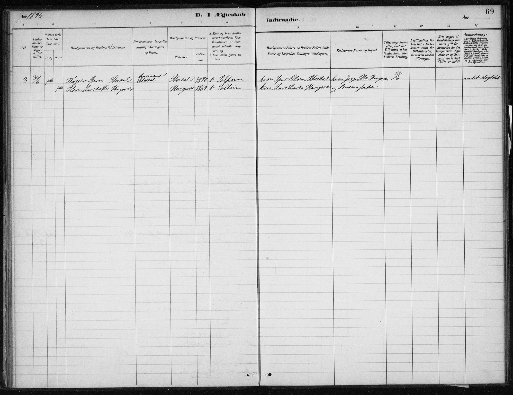 Masfjorden sokneprestembete, AV/SAB-A-77001: Parish register (official) no. C  1, 1882-1896, p. 69