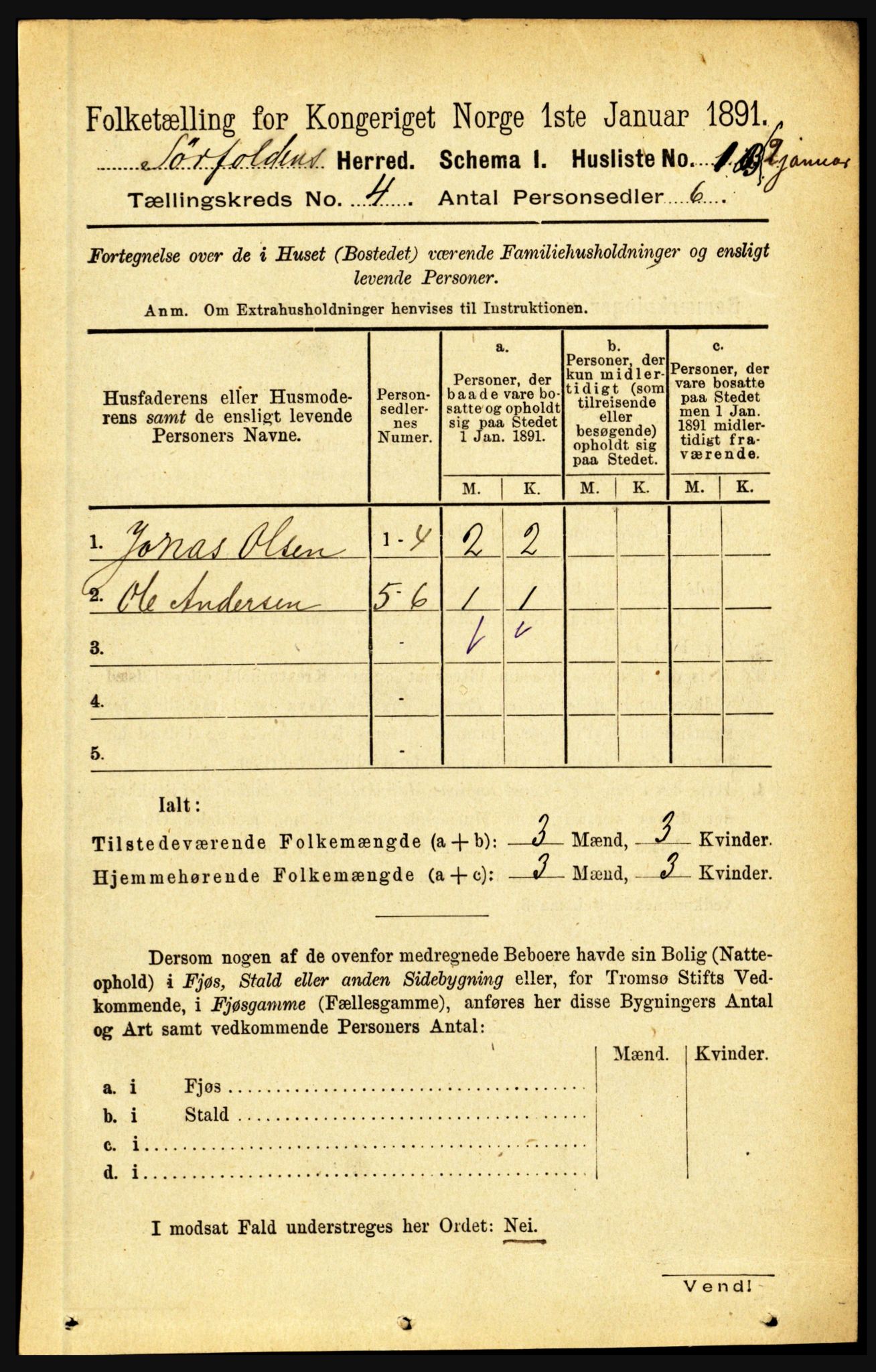 RA, 1891 census for 1845 Sørfold, 1891, p. 898