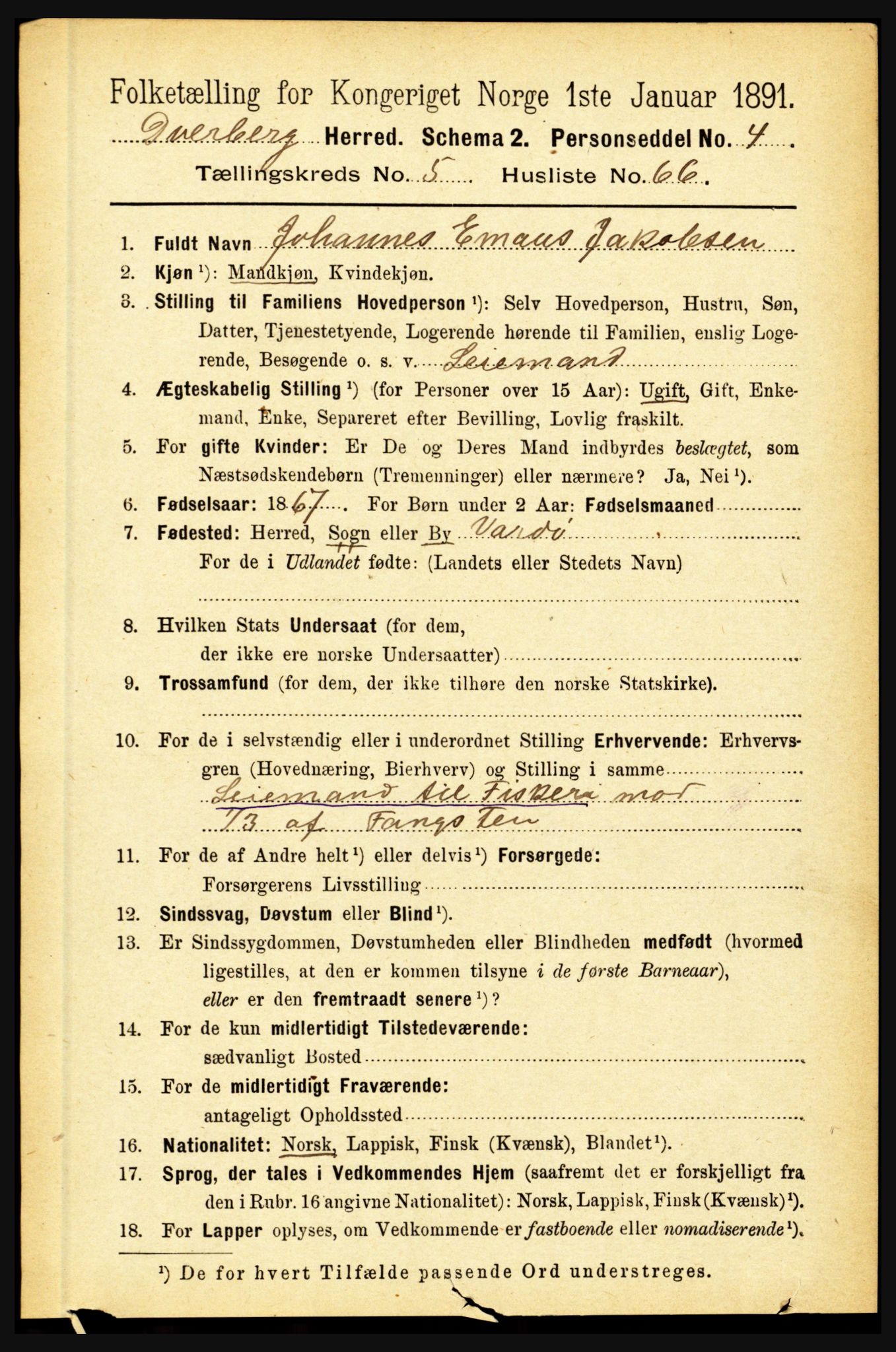 RA, 1891 census for 1872 Dverberg, 1891, p. 2014