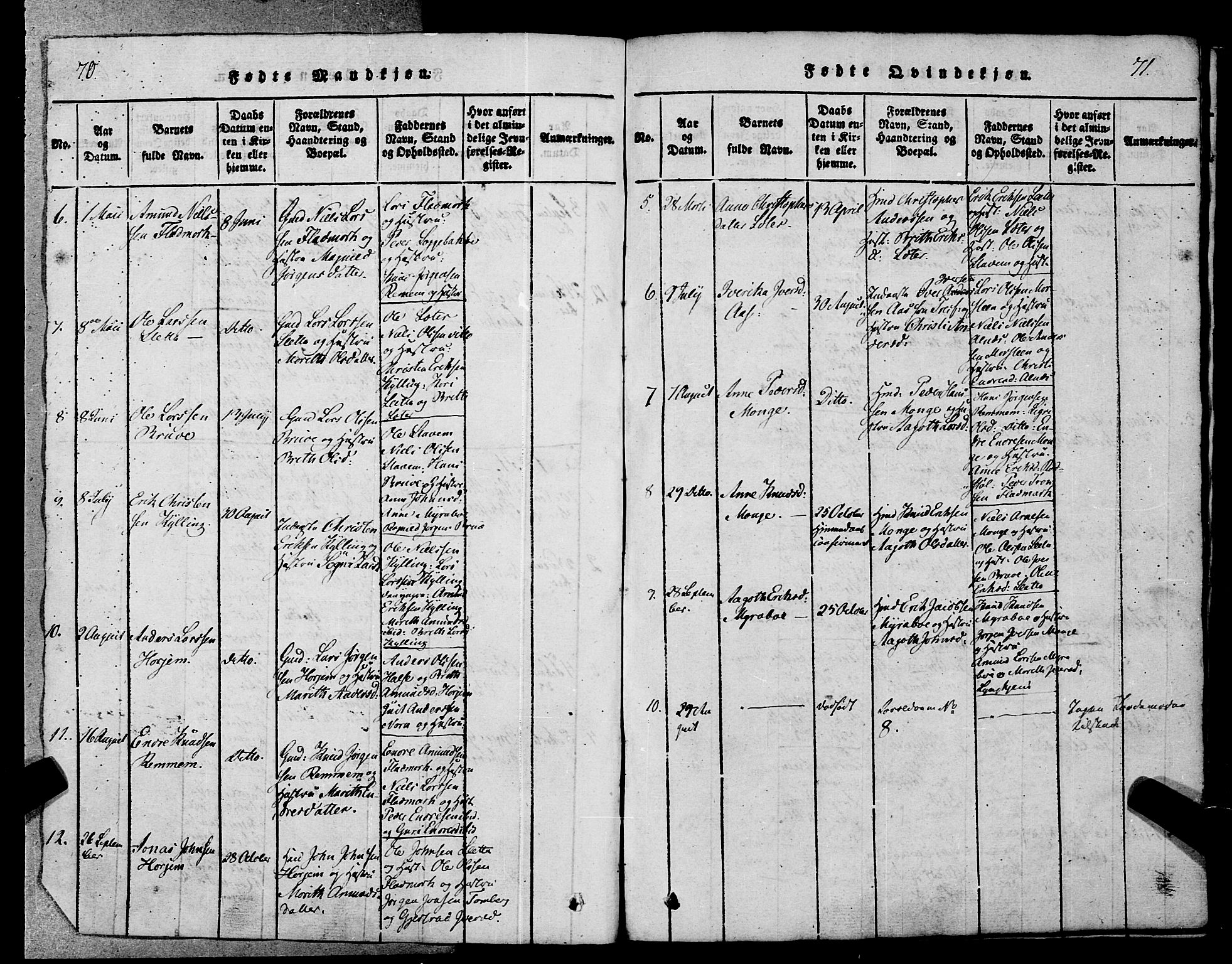 Ministerialprotokoller, klokkerbøker og fødselsregistre - Møre og Romsdal, AV/SAT-A-1454/546/L0593: Parish register (official) no. 546A01, 1818-1853, p. 70-71