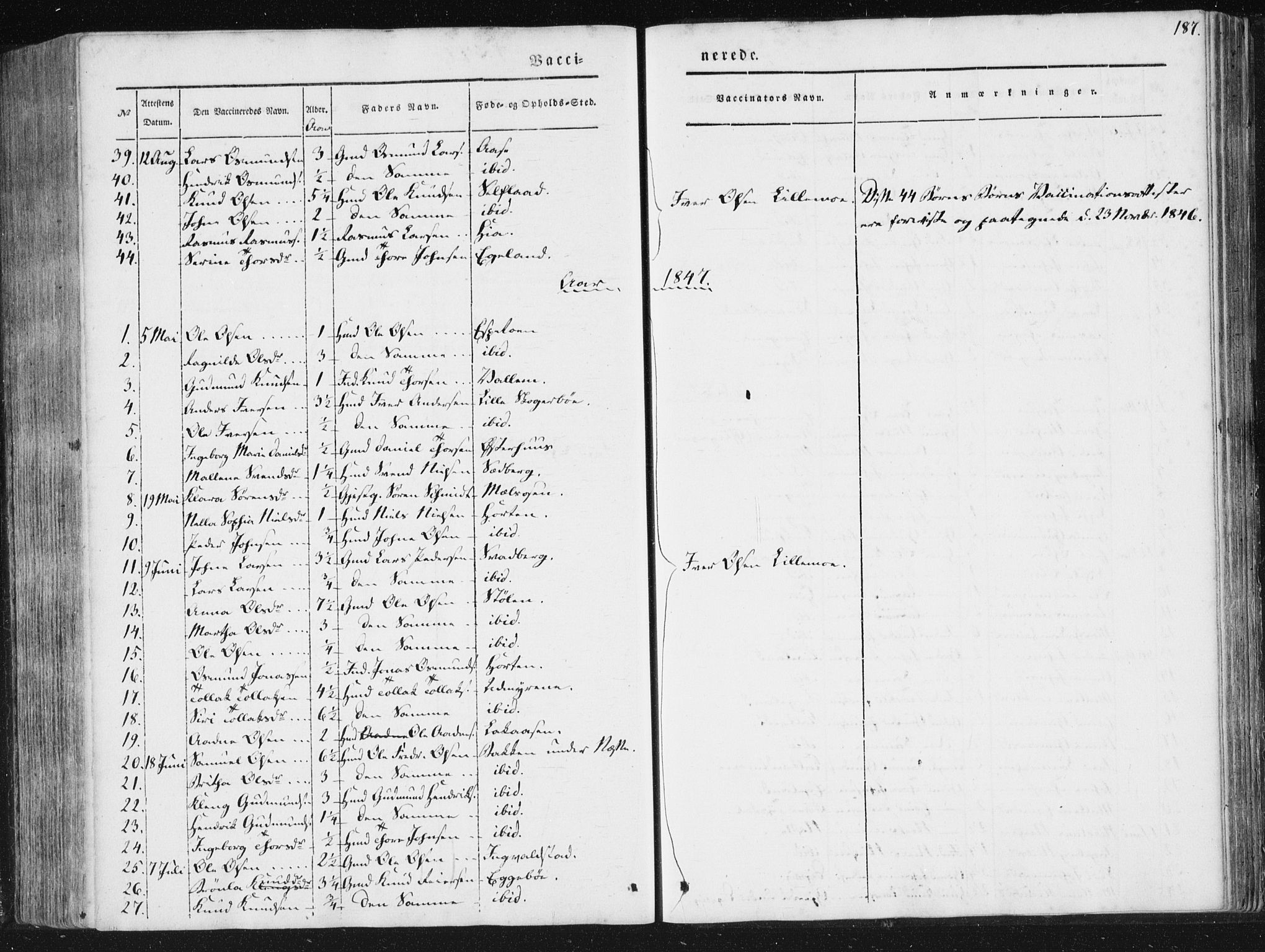 Hjelmeland sokneprestkontor, AV/SAST-A-101843/01/IV/L0008: Parish register (official) no. A 8, 1842-1861, p. 187