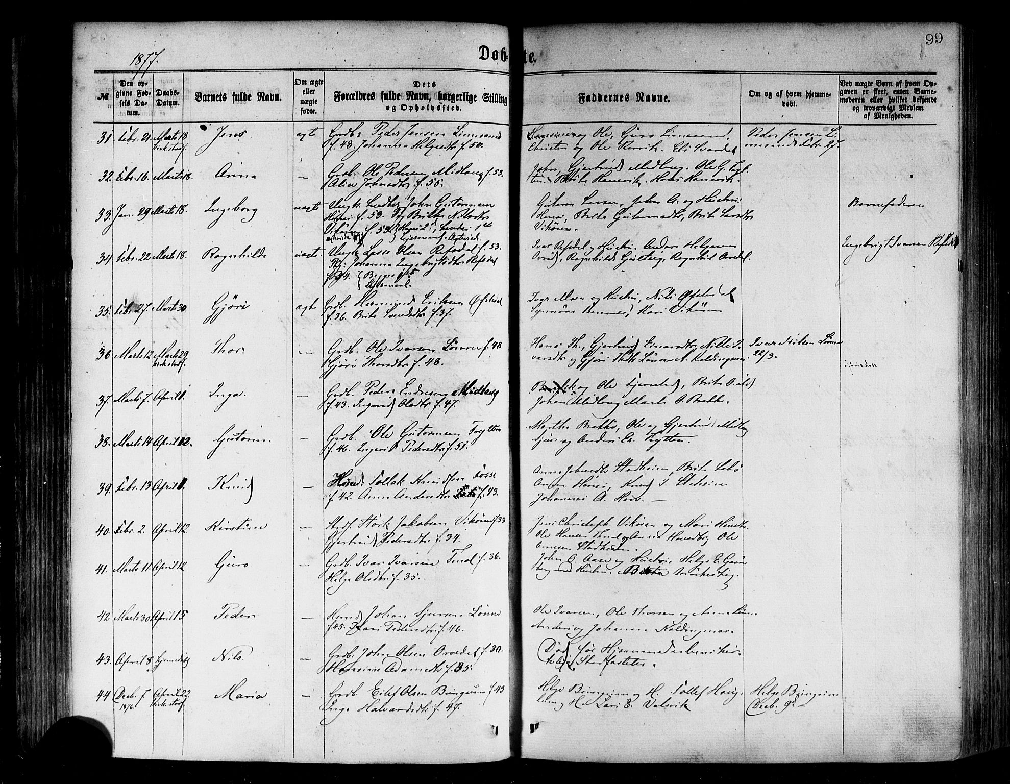 Vik sokneprestembete, AV/SAB-A-81501/H/Haa/Haaa/L0009: Parish register (official) no. A 9, 1866-1877, p. 99