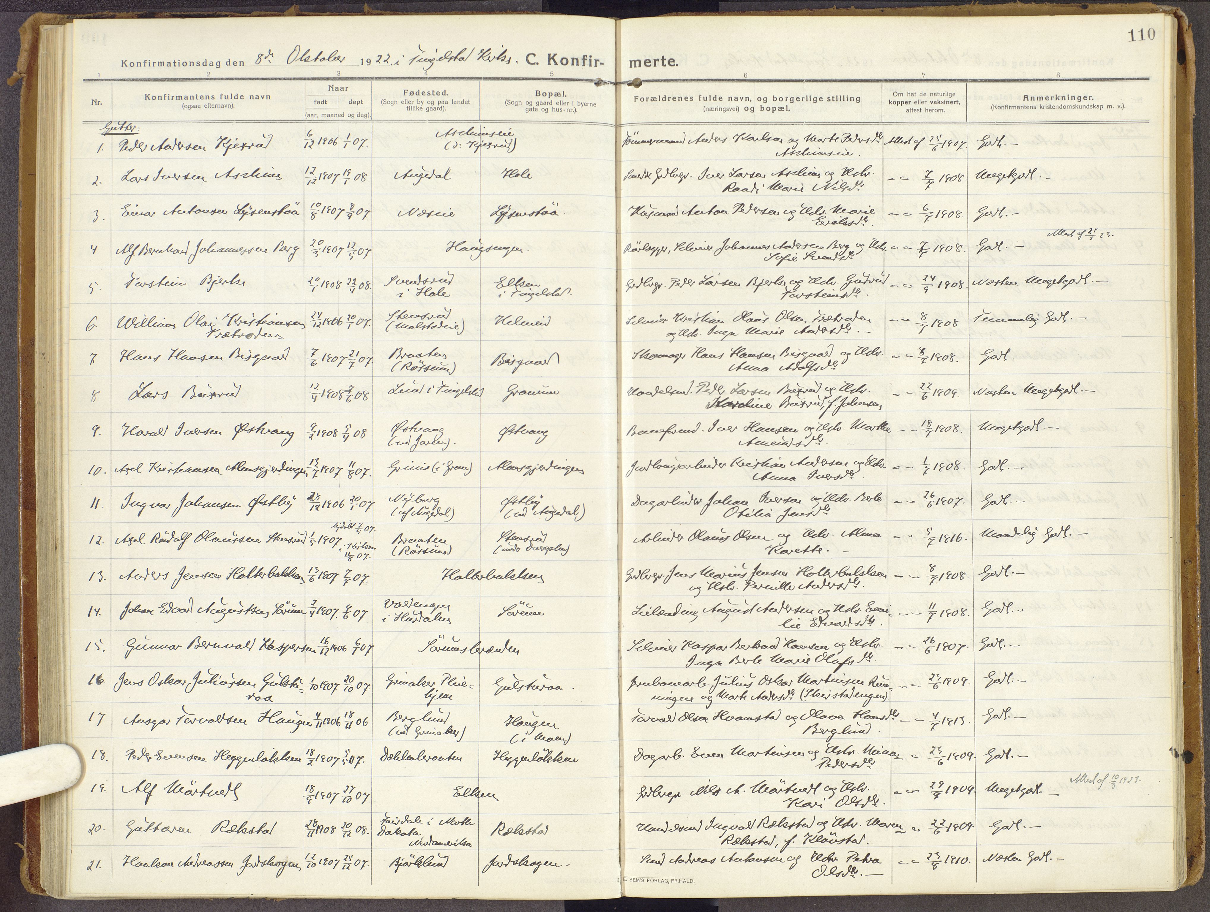 Brandbu prestekontor, AV/SAH-PREST-114/H/Ha/Haa/L0003: Parish register (official) no. 3, 1914-1928, p. 110
