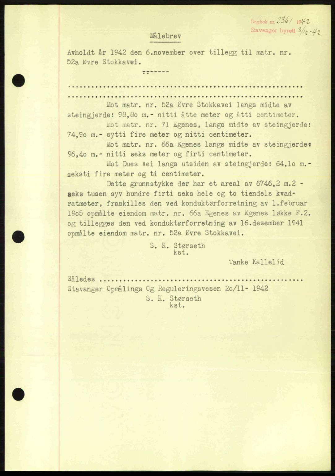 Stavanger byrett, SAST/A-100455/002/G/Gb/L0017: Mortgage book no. A7, 1941-1943, Diary no: : 2361/1942