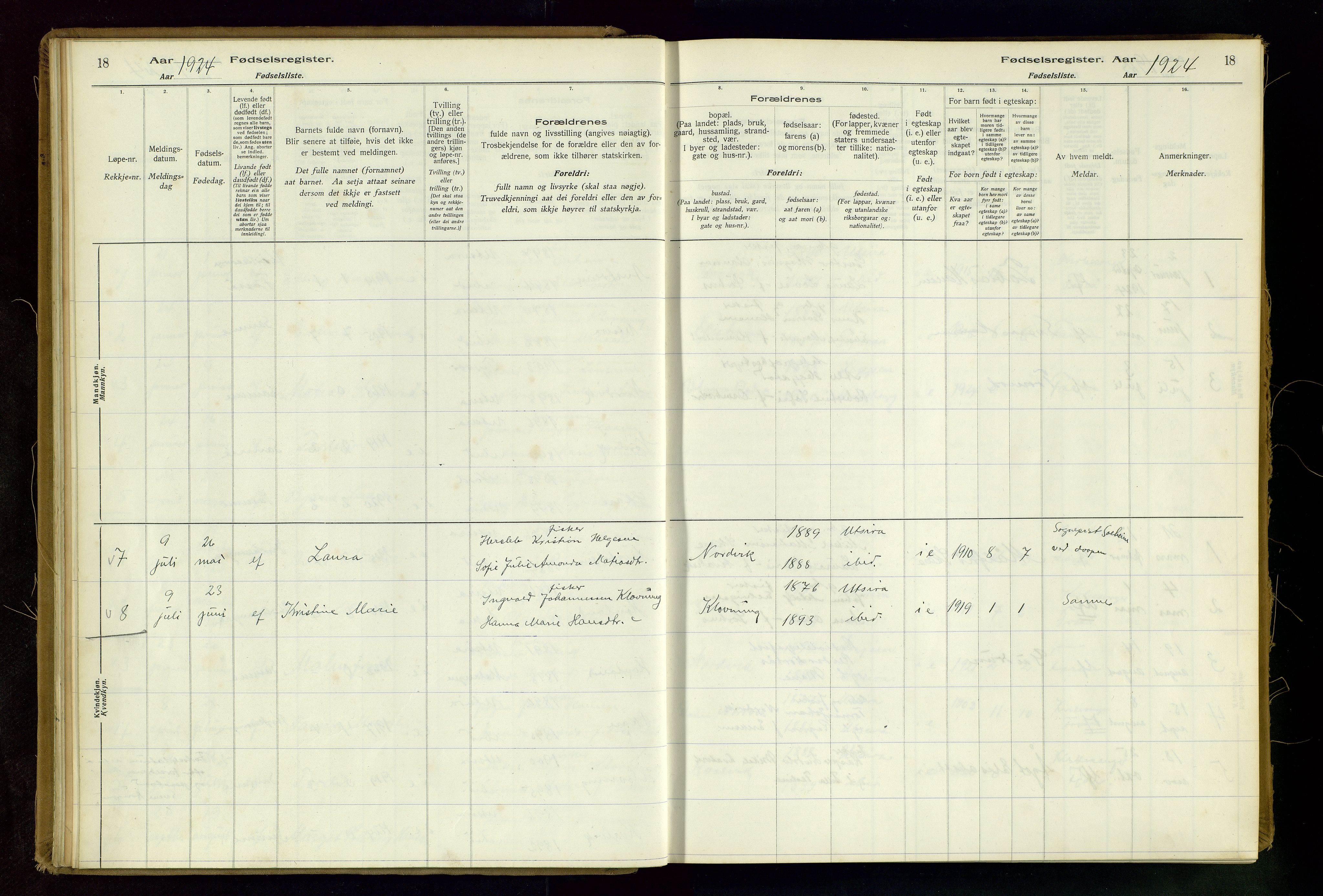 Torvastad sokneprestkontor, AV/SAST-A -101857/I/Id/L0001: Birth register no. 1, 1916-1982, p. 18