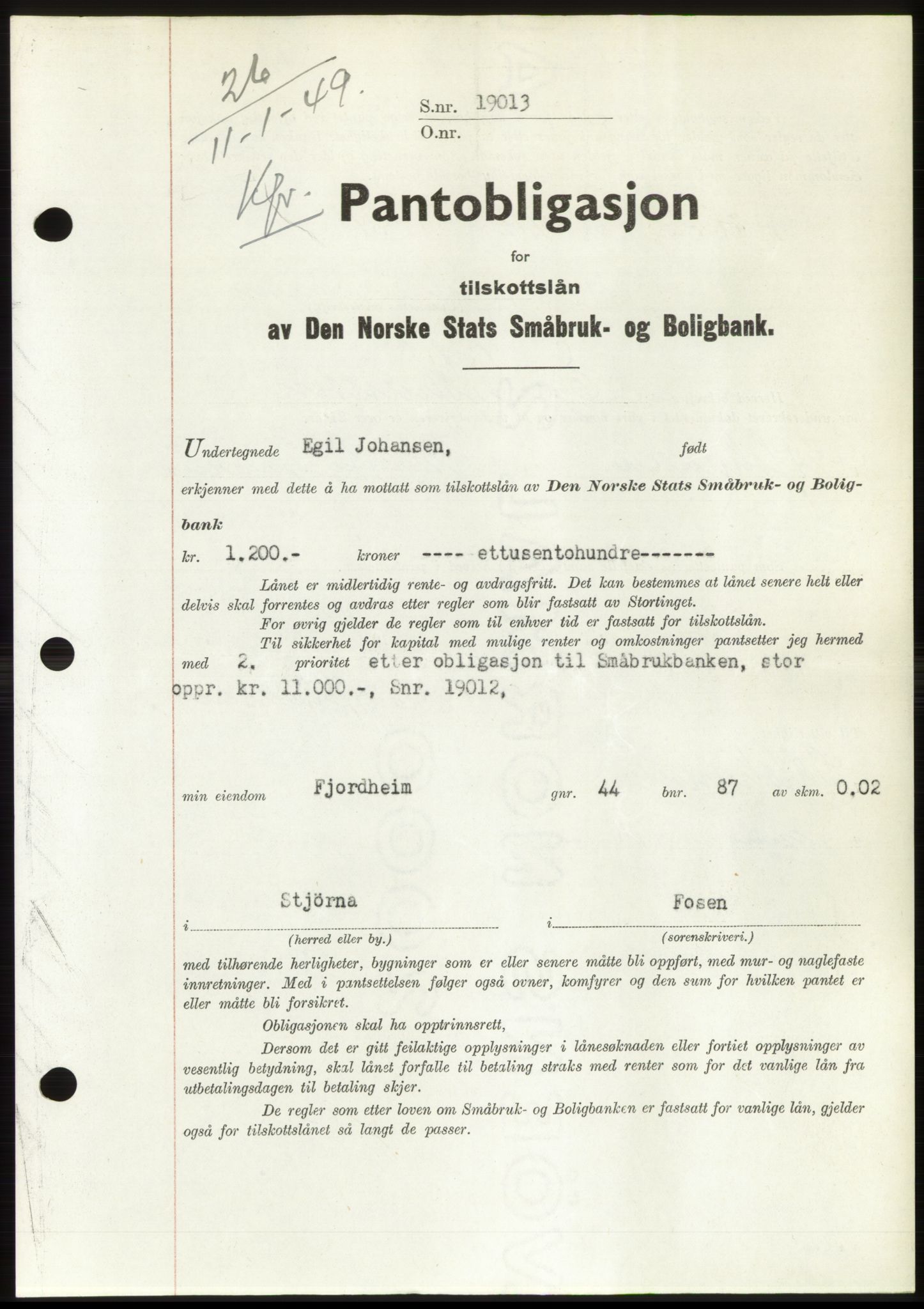 Fosen sorenskriveri, AV/SAT-A-1107/1/2/2C: Mortgage book no. B, 1948-1950, Diary no: : 26/1949