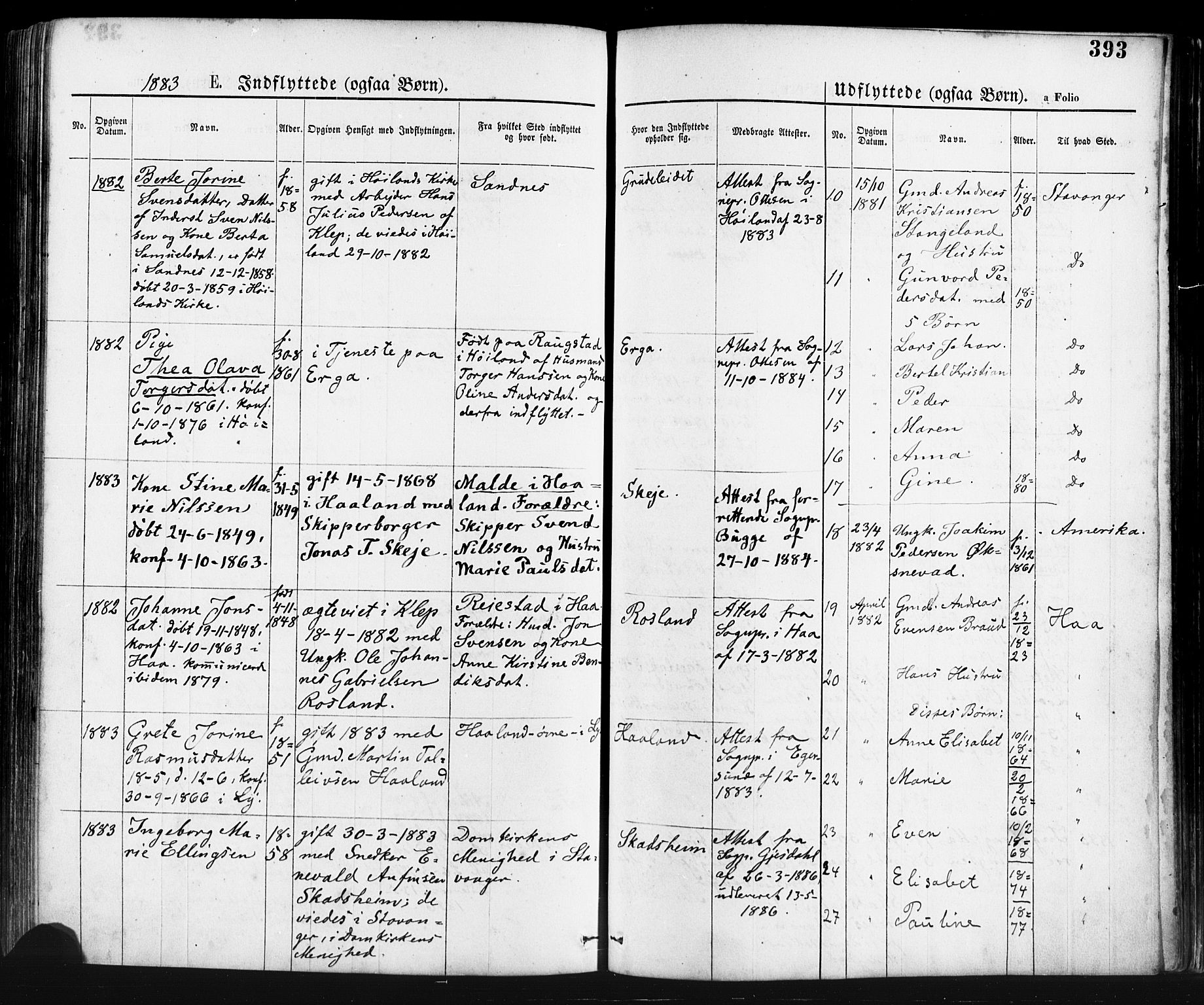 Klepp sokneprestkontor, AV/SAST-A-101803/001/3/30BA/L0006: Parish register (official) no. A 6, 1871-1885, p. 393