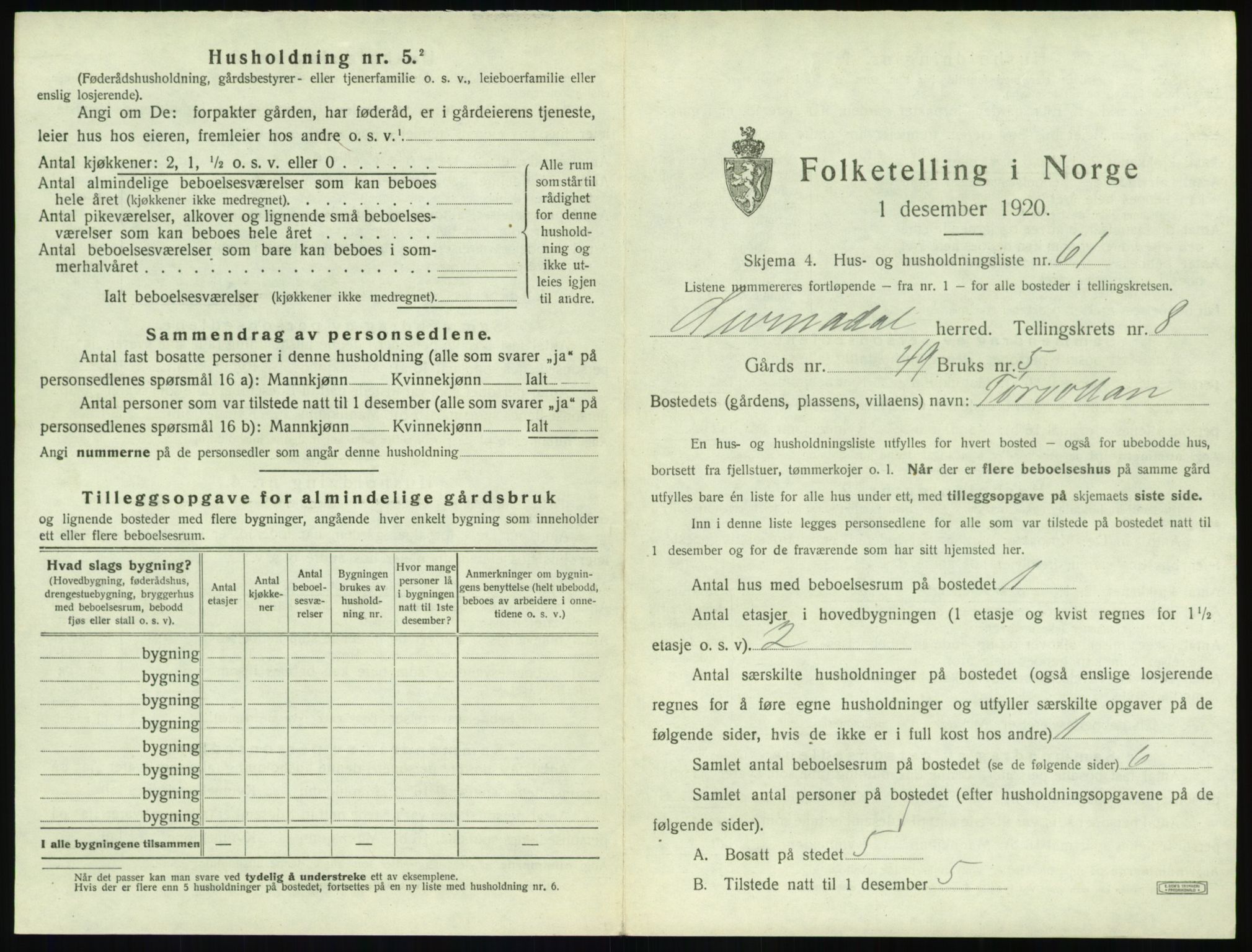 SAT, 1920 census for Surnadal, 1920, p. 921