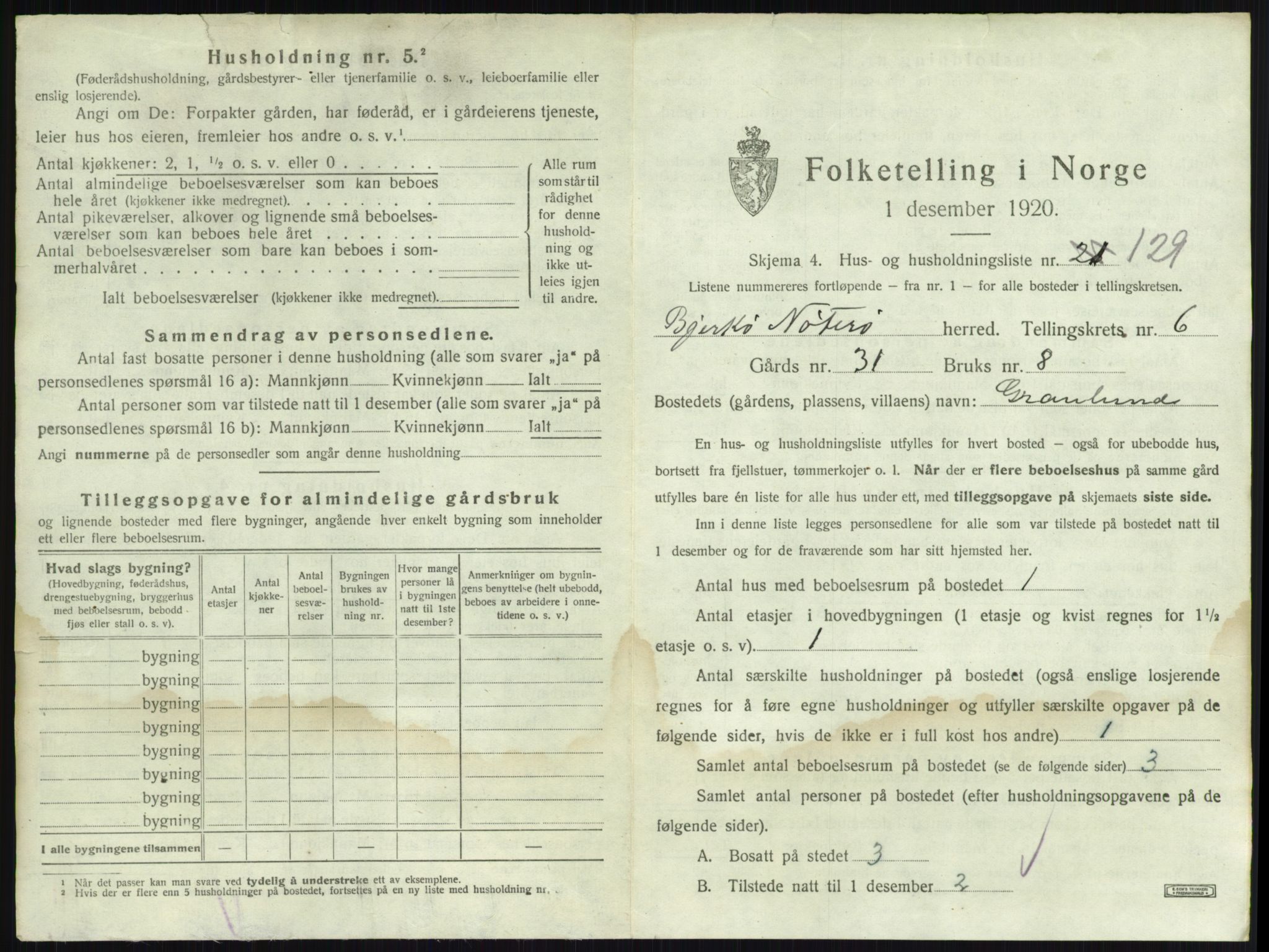 SAKO, 1920 census for Nøtterøy, 1920, p. 1319