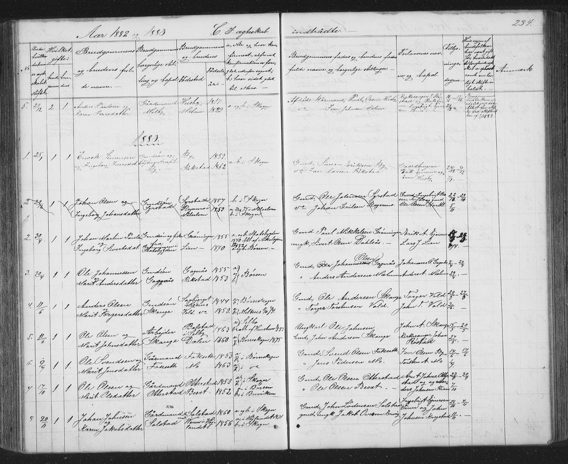 Ministerialprotokoller, klokkerbøker og fødselsregistre - Sør-Trøndelag, SAT/A-1456/667/L0798: Parish register (copy) no. 667C03, 1867-1929, p. 234