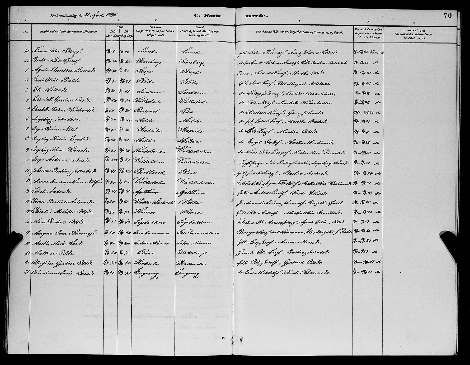 Fana Sokneprestembete, SAB/A-75101/H/Hab/Haba/L0002: Parish register (copy) no. A 2, 1889-1895, p. 70