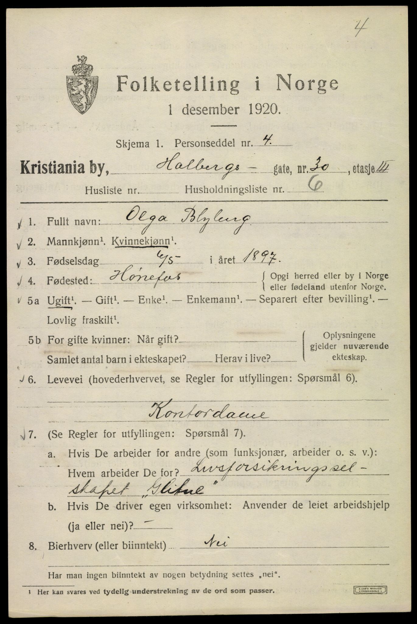 SAO, 1920 census for Kristiania, 1920, p. 295519