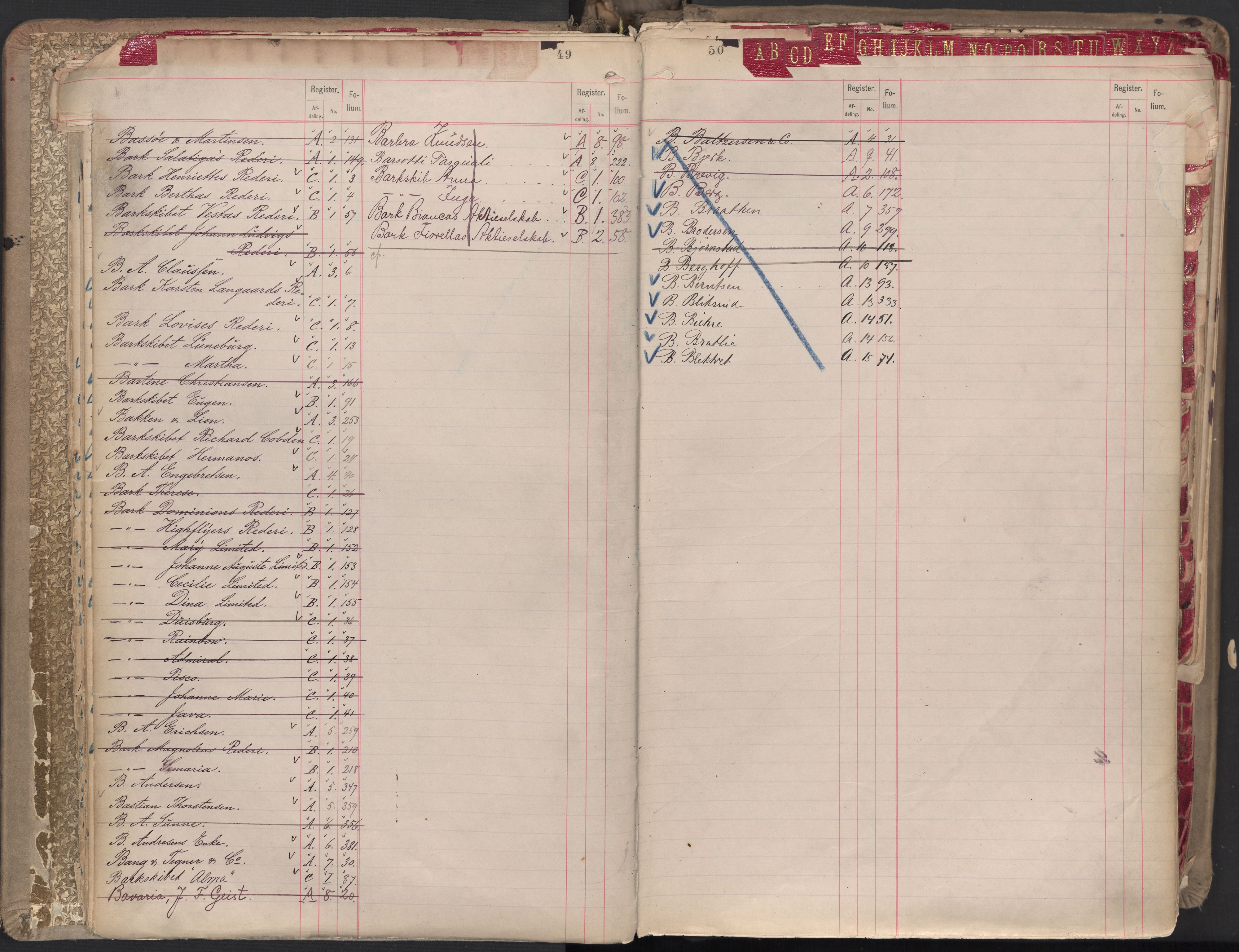 Oslo byfogd avd. II, AV/SAO-A-10942/G/Ga/Gaa/L0001: Firmaregister: A 1-15, B 1-4, C 1, 1890, p. 49-50