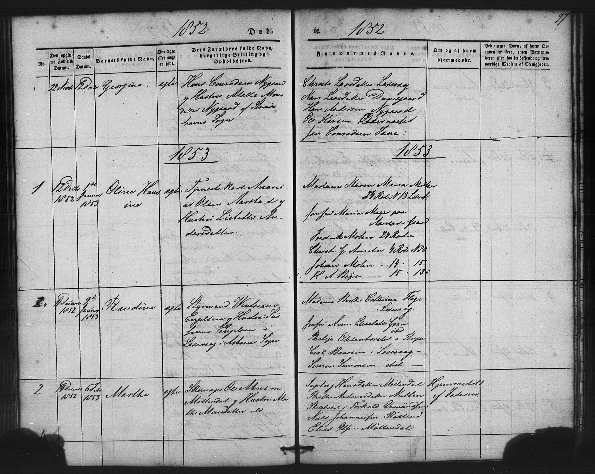 St. Jørgens hospital og Årstad sokneprestembete, AV/SAB-A-99934: Parish register (copy) no. A 2, 1843-1863, p. 97