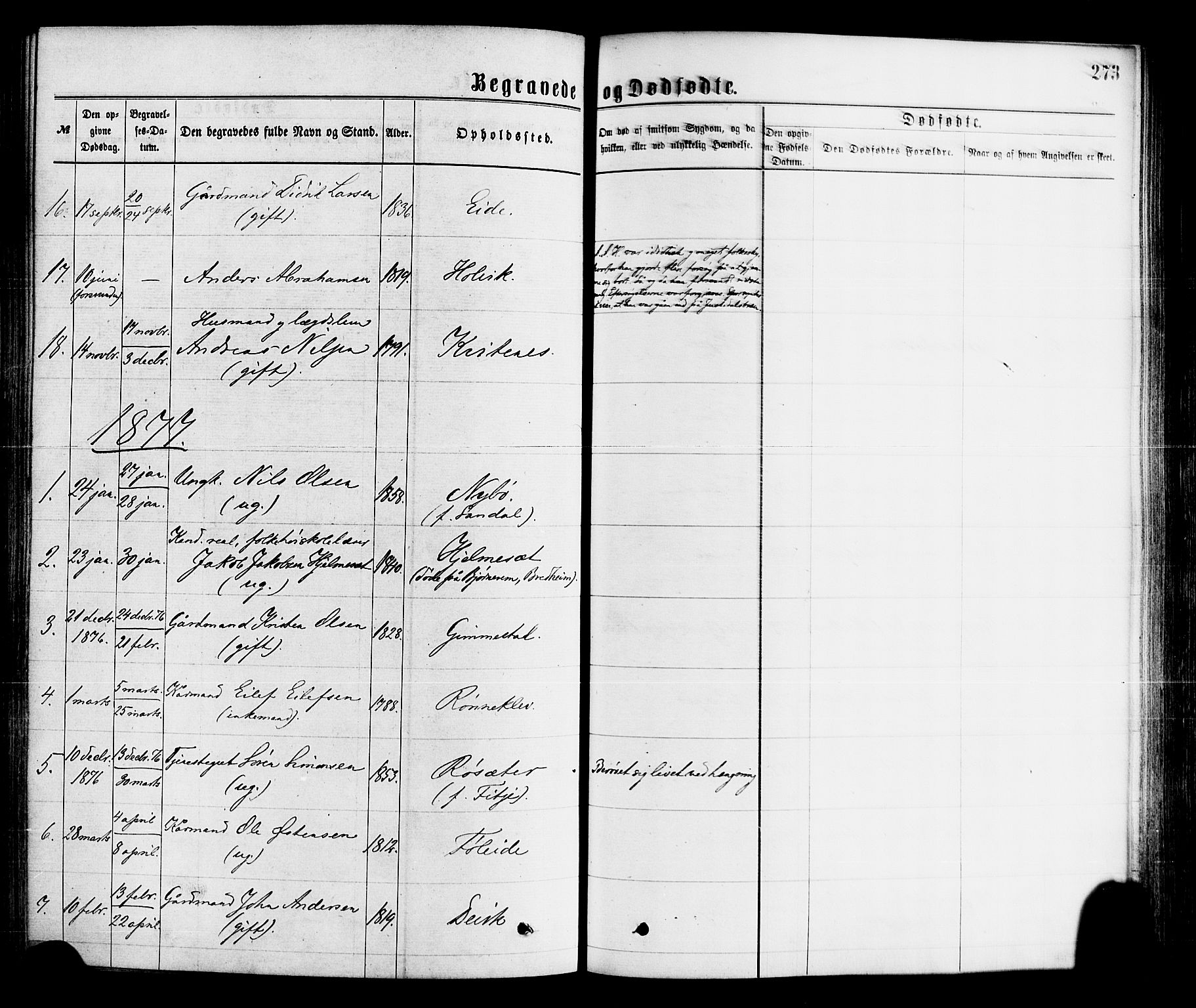 Gloppen sokneprestembete, SAB/A-80101/H/Haa/Haaa/L0010: Parish register (official) no. A 10, 1871-1884, p. 273