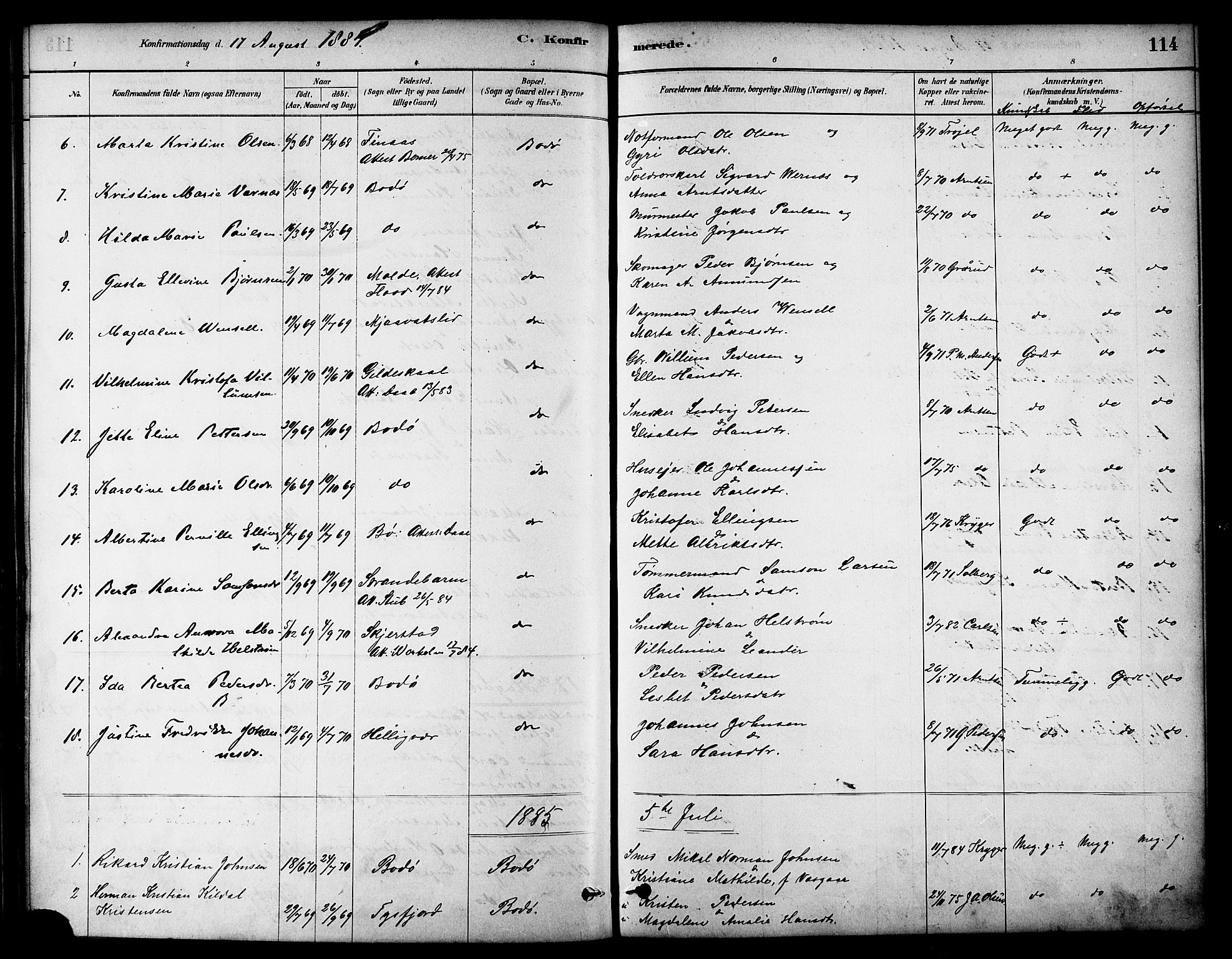 Ministerialprotokoller, klokkerbøker og fødselsregistre - Nordland, SAT/A-1459/801/L0030: Parish register (copy) no. 801C05, 1879-1887, p. 114