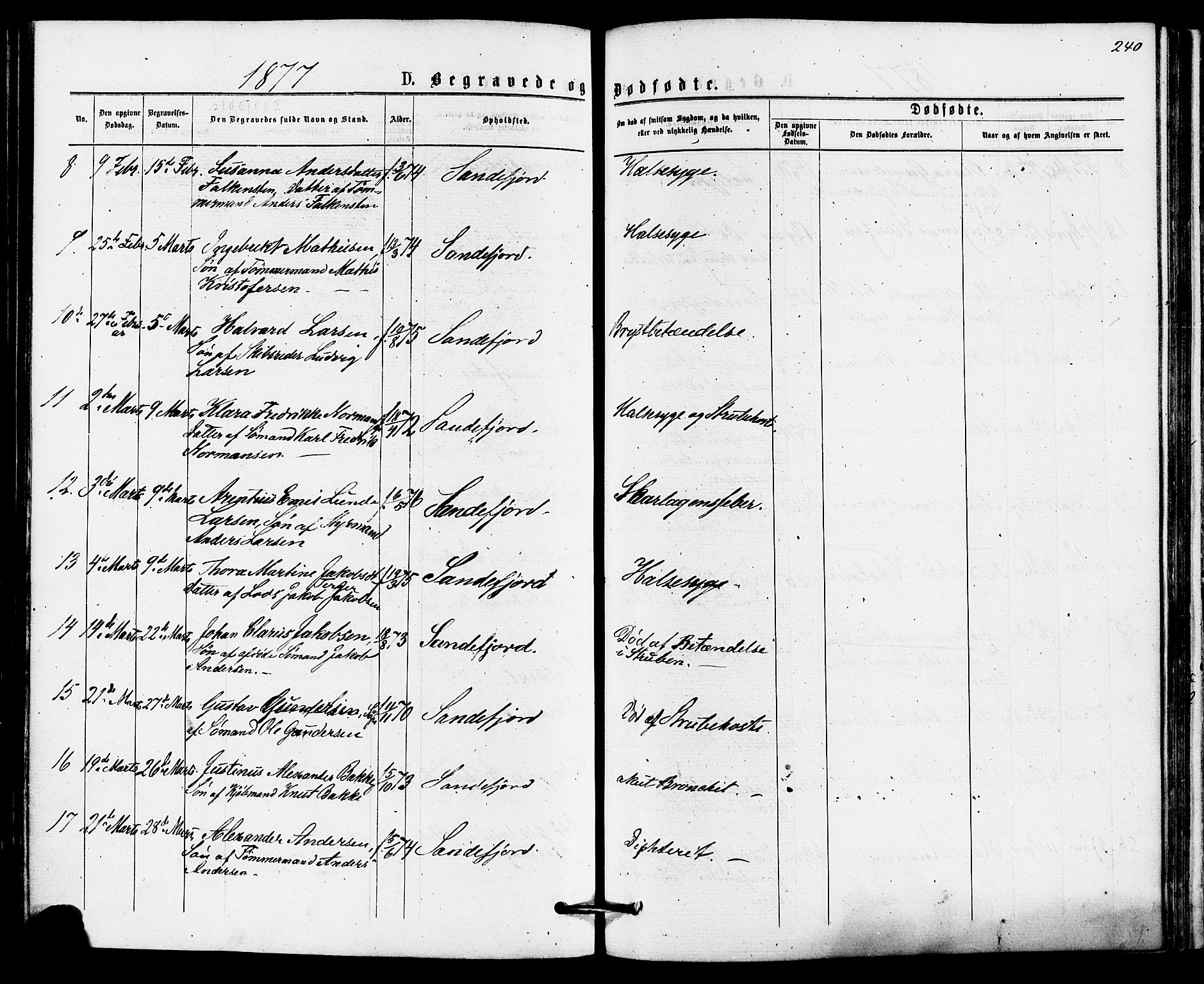 Sandefjord kirkebøker, AV/SAKO-A-315/F/Fa/L0001: Parish register (official) no. 1, 1873-1879, p. 240