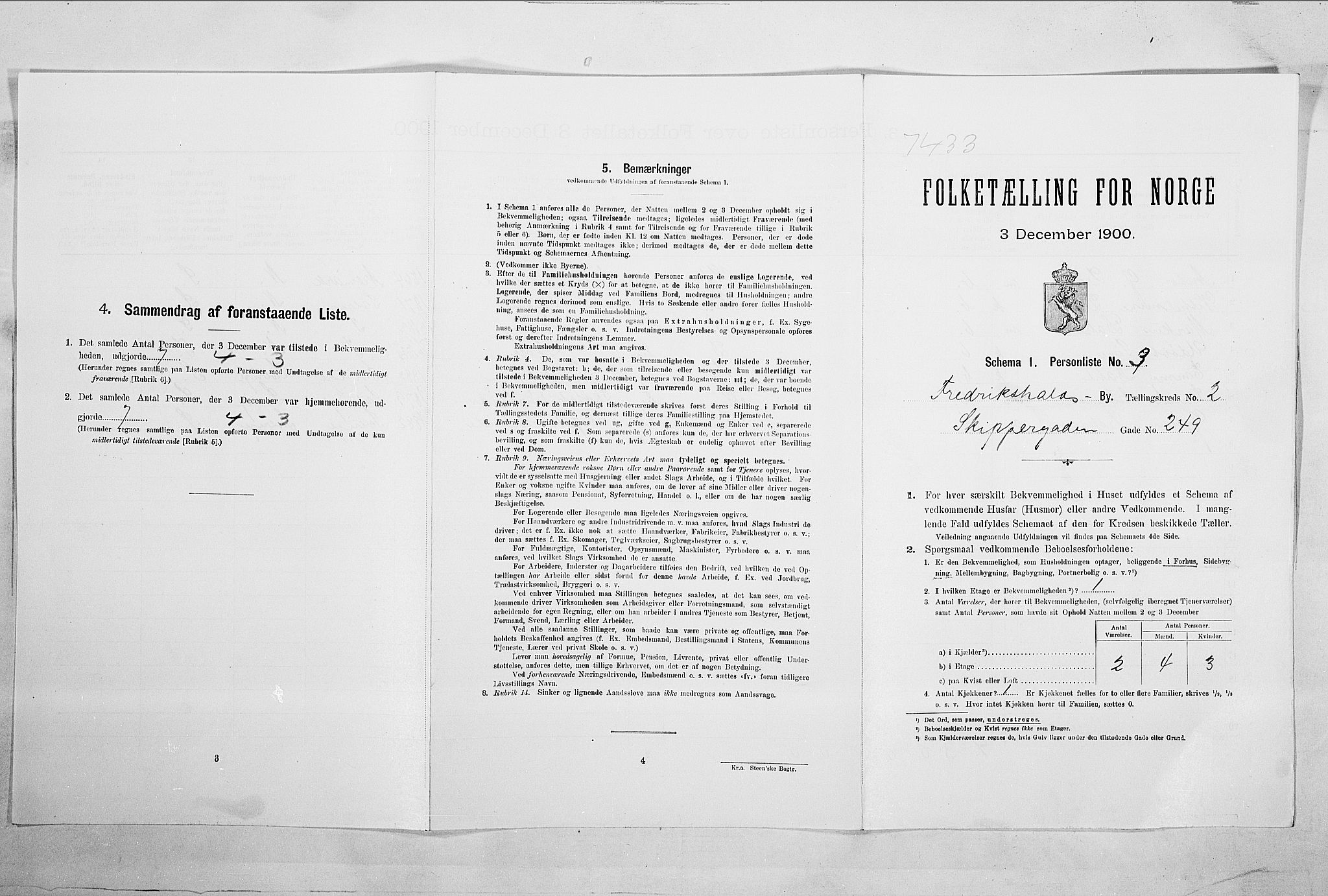 SAO, 1900 census for Fredrikshald, 1900