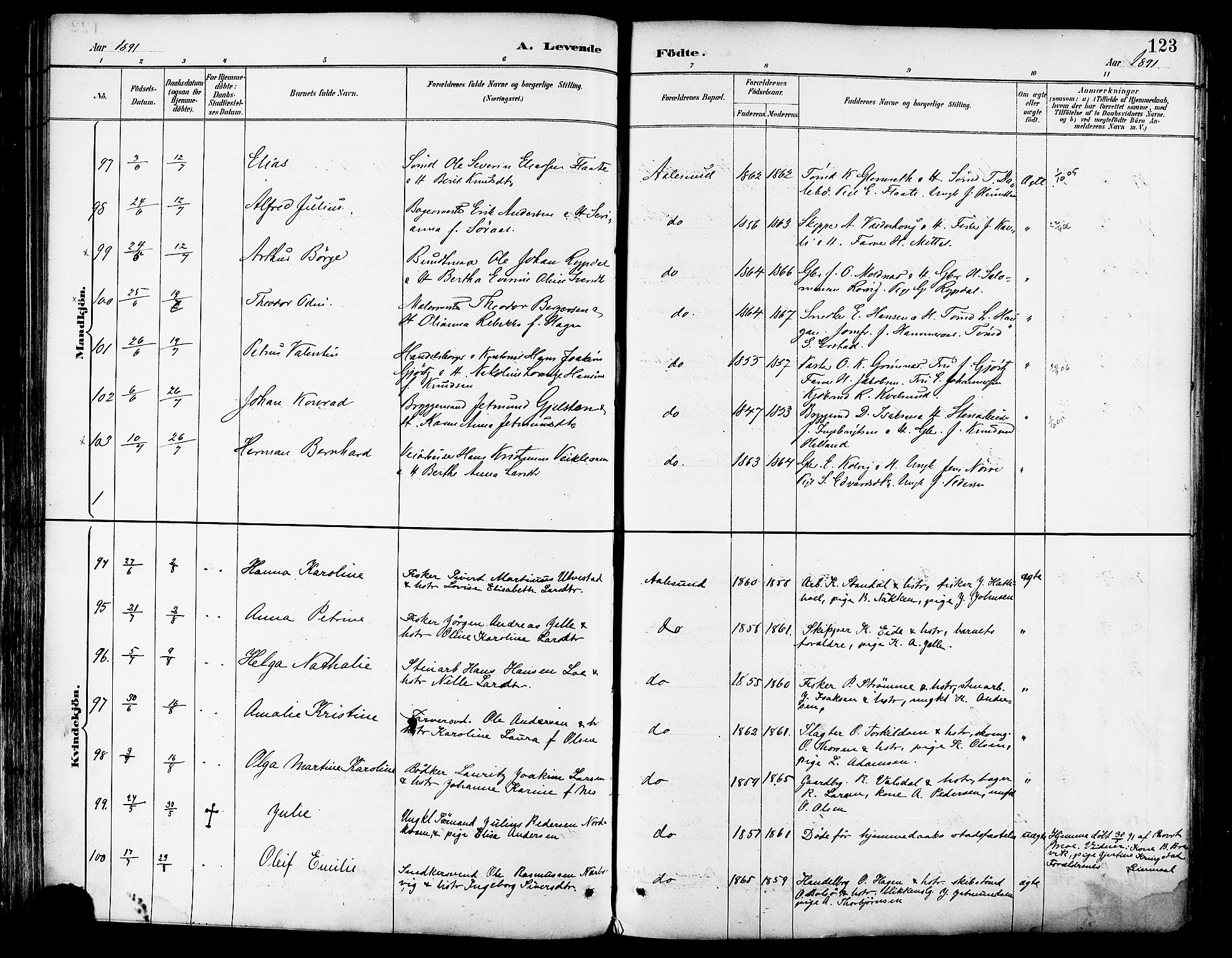 Ministerialprotokoller, klokkerbøker og fødselsregistre - Møre og Romsdal, SAT/A-1454/529/L0455: Parish register (official) no. 529A05, 1885-1893, p. 123