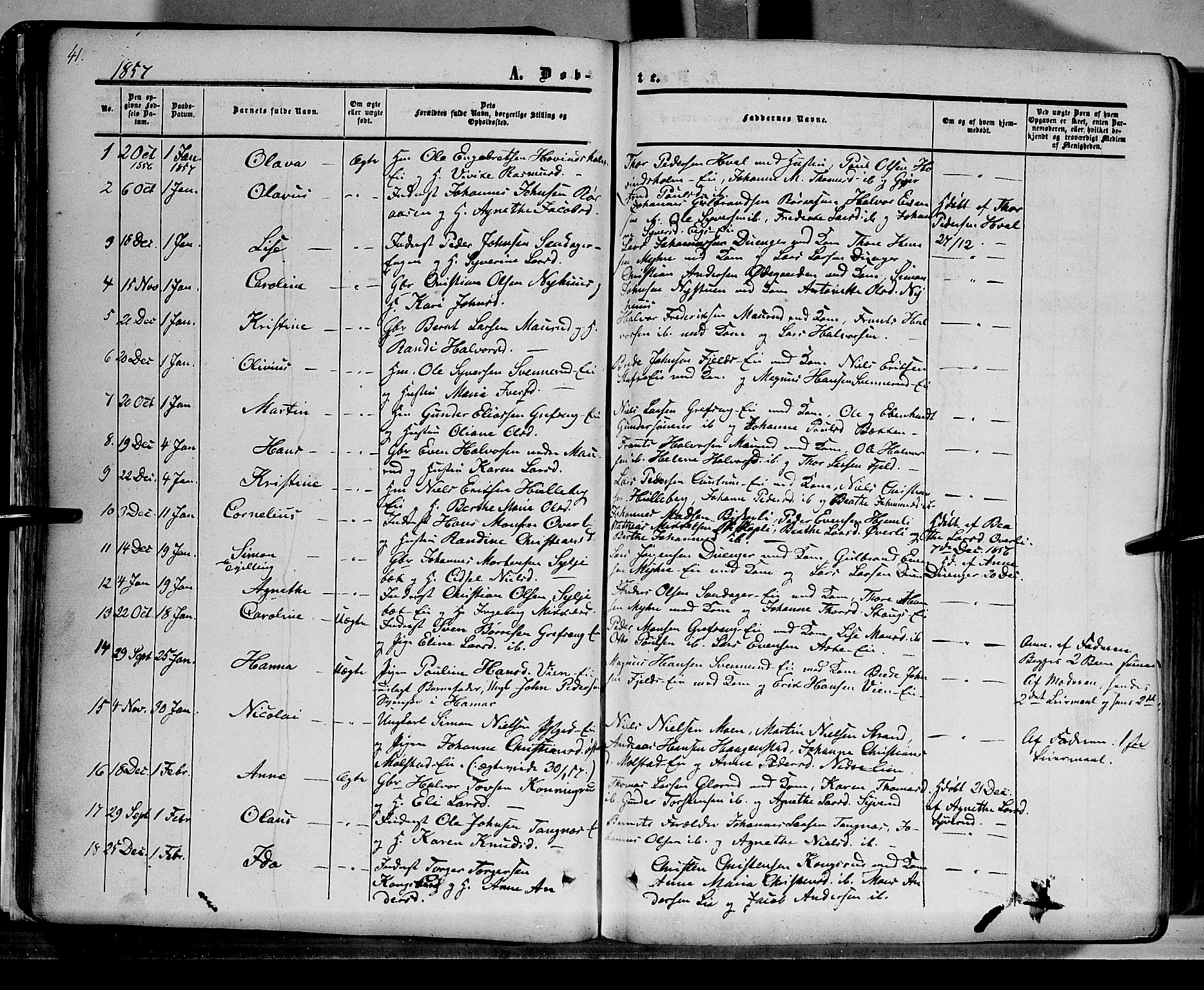 Nes prestekontor, Hedmark, SAH/PREST-020/K/Ka/L0004: Parish register (official) no. 4, 1852-1886, p. 41