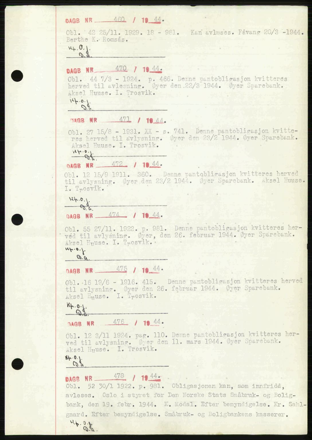 Sør-Gudbrandsdal tingrett, SAH/TING-004/H/Hb/Hbf/L0002: Mortgage book no. C1, 1938-1951, Diary no: : 460/1944