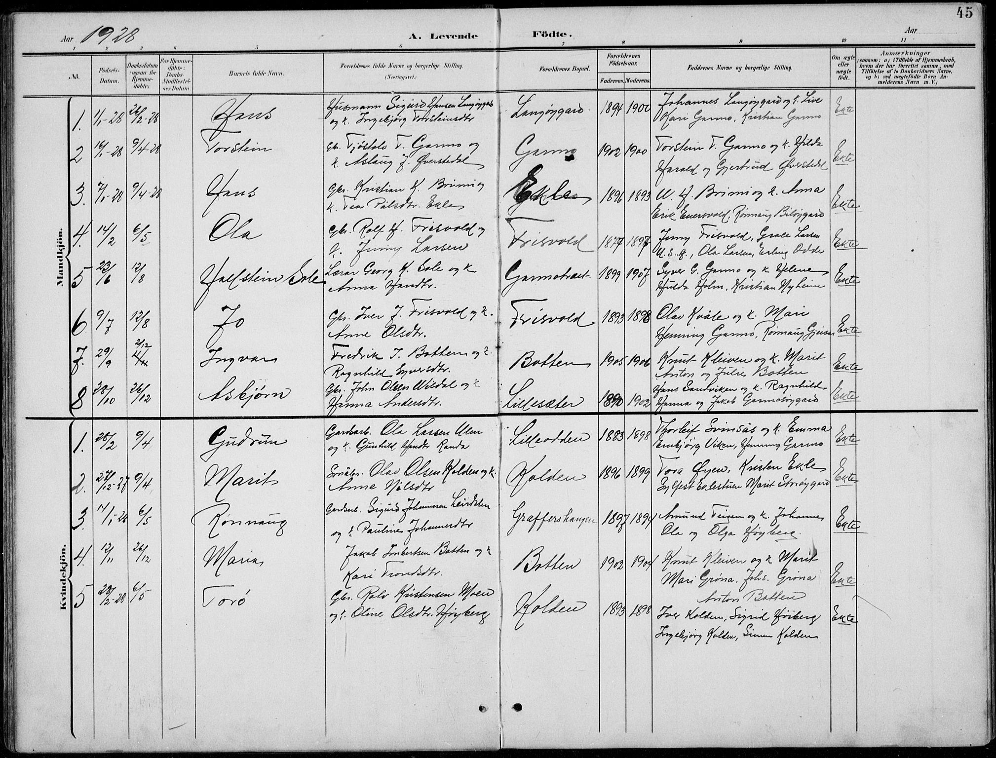 Lom prestekontor, AV/SAH-PREST-070/L/L0006: Parish register (copy) no. 6, 1901-1939, p. 45