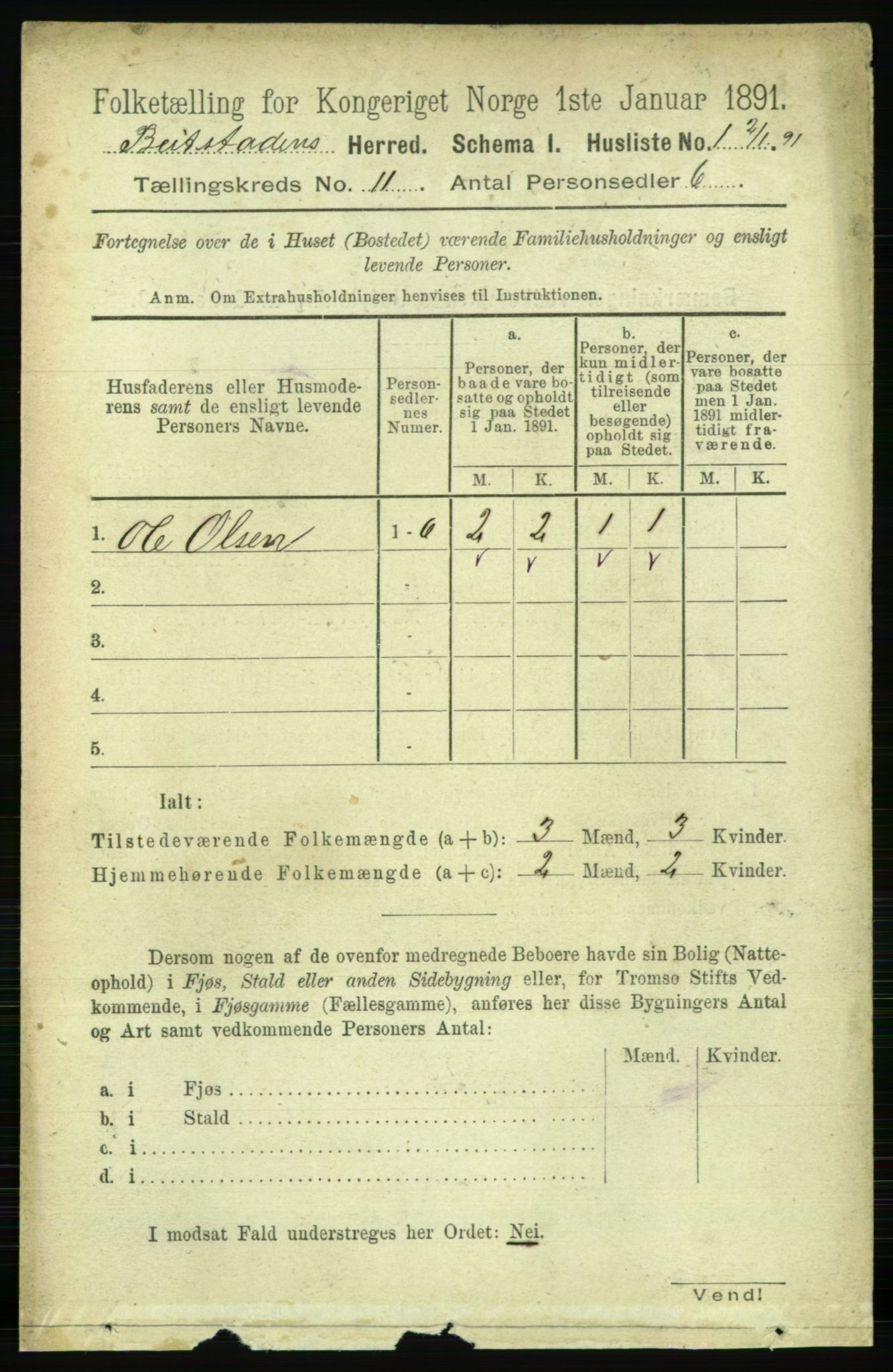 RA, 1891 census for 1727 Beitstad, 1891, p. 2986