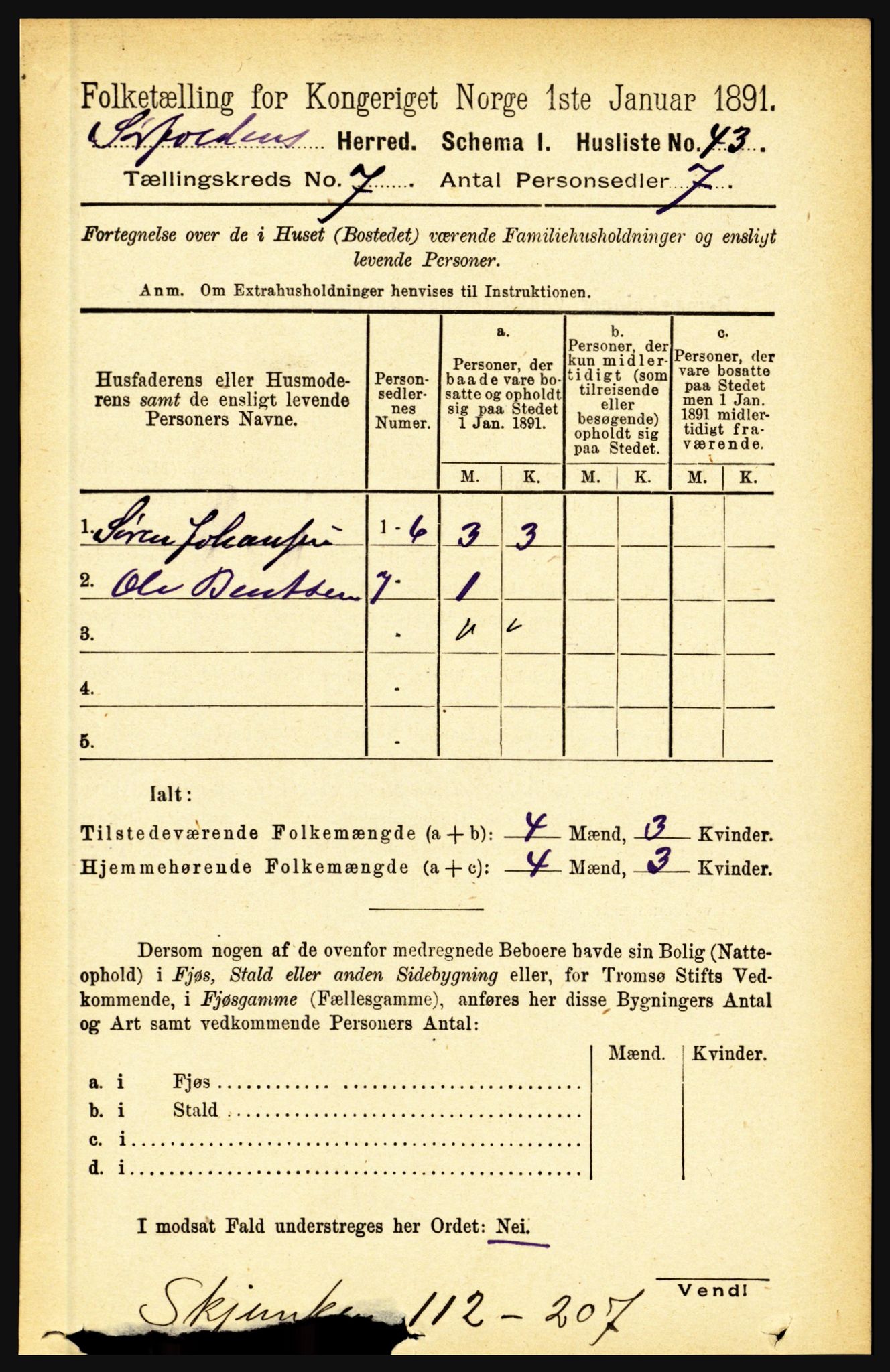 RA, 1891 census for 1845 Sørfold, 1891, p. 2192