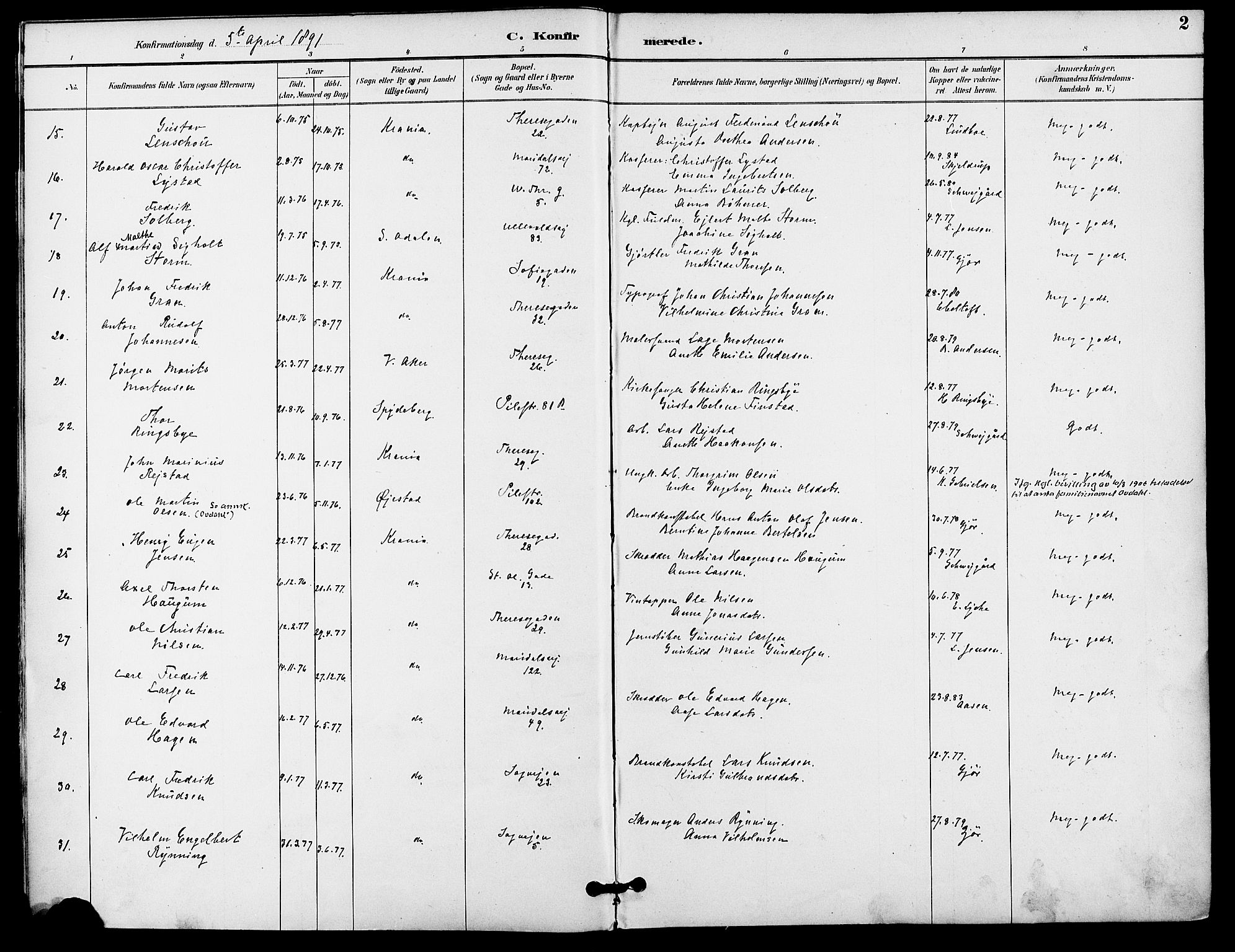 Gamle Aker prestekontor Kirkebøker, SAO/A-10617a/F/L0009: Parish register (official) no. 9, 1890-1898, p. 2