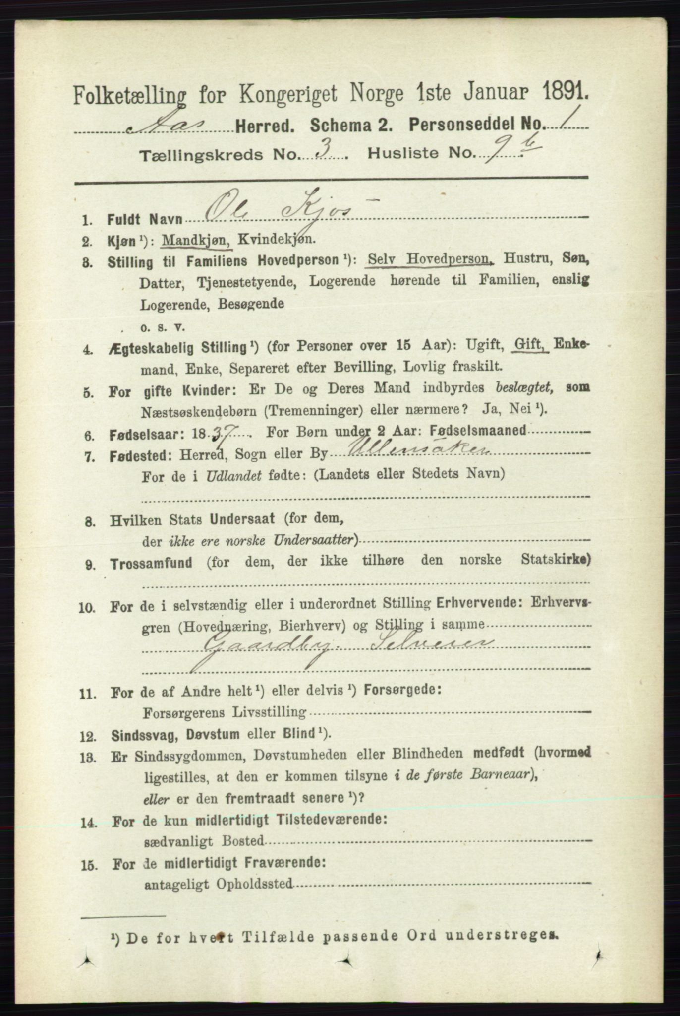 RA, 1891 census for 0214 Ås, 1891, p. 2786