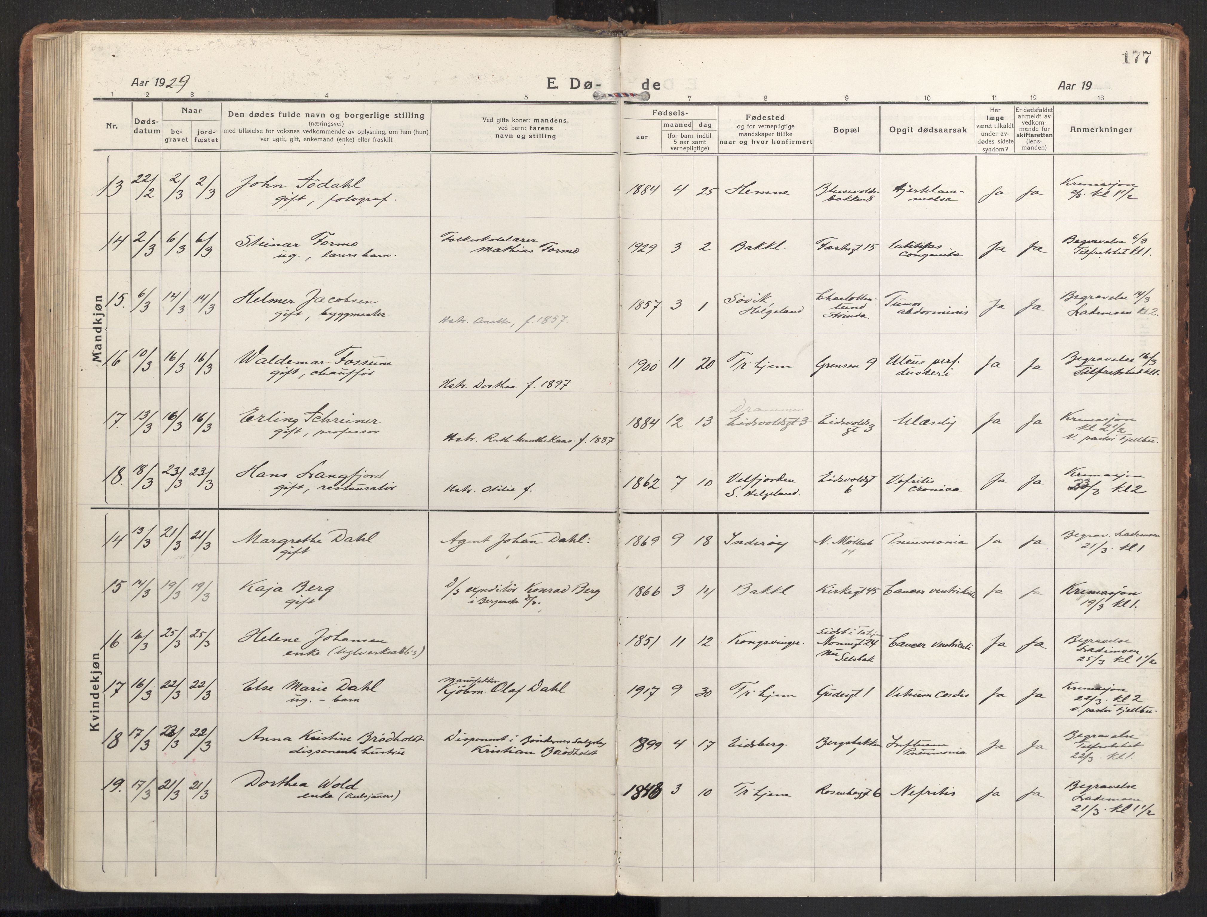 Ministerialprotokoller, klokkerbøker og fødselsregistre - Sør-Trøndelag, SAT/A-1456/604/L0207: Parish register (official) no. 604A27, 1917-1933, p. 177