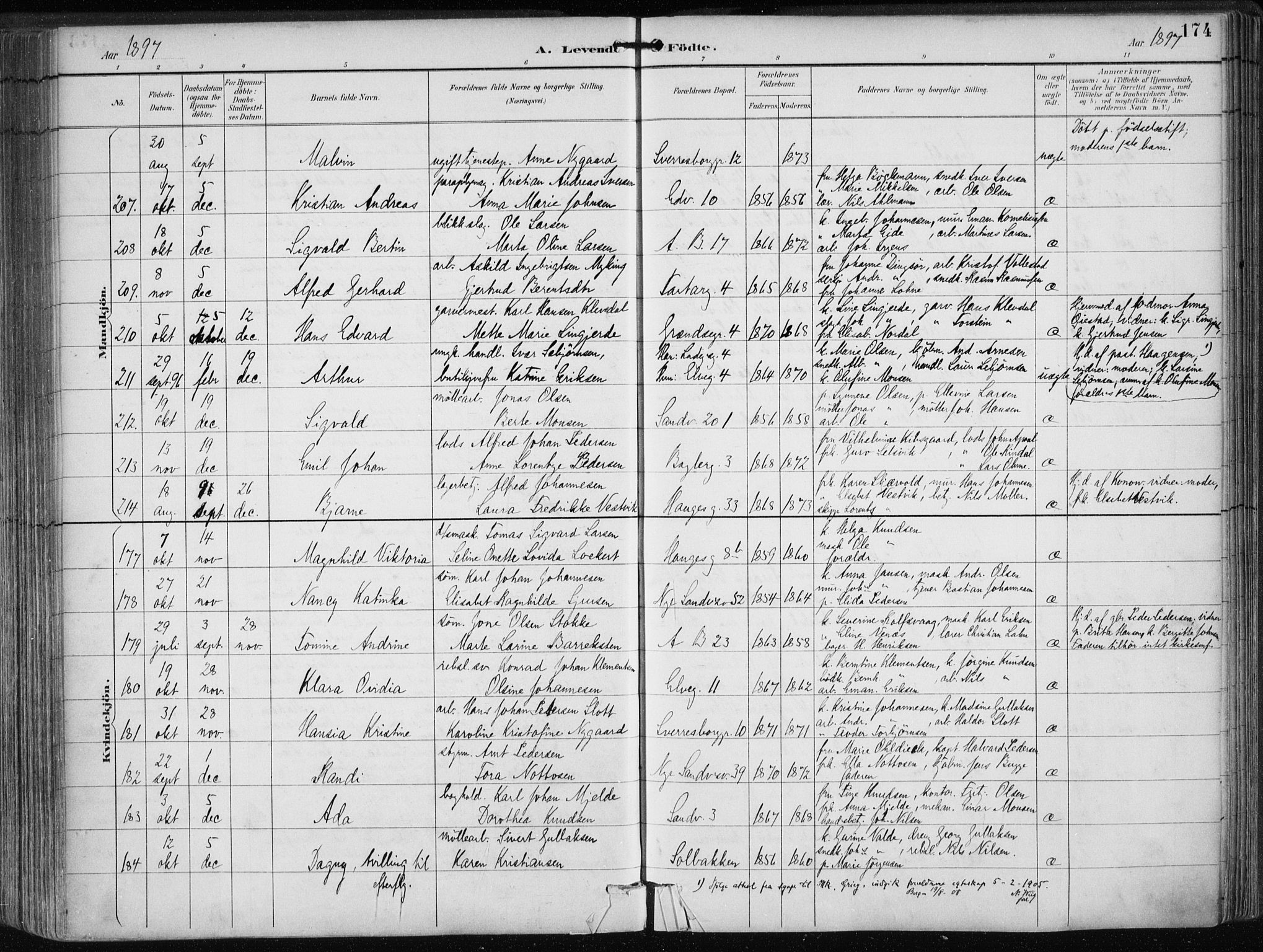 Sandviken Sokneprestembete, AV/SAB-A-77601/H/Ha/L0005: Parish register (official) no. B 2, 1891-1901, p. 174