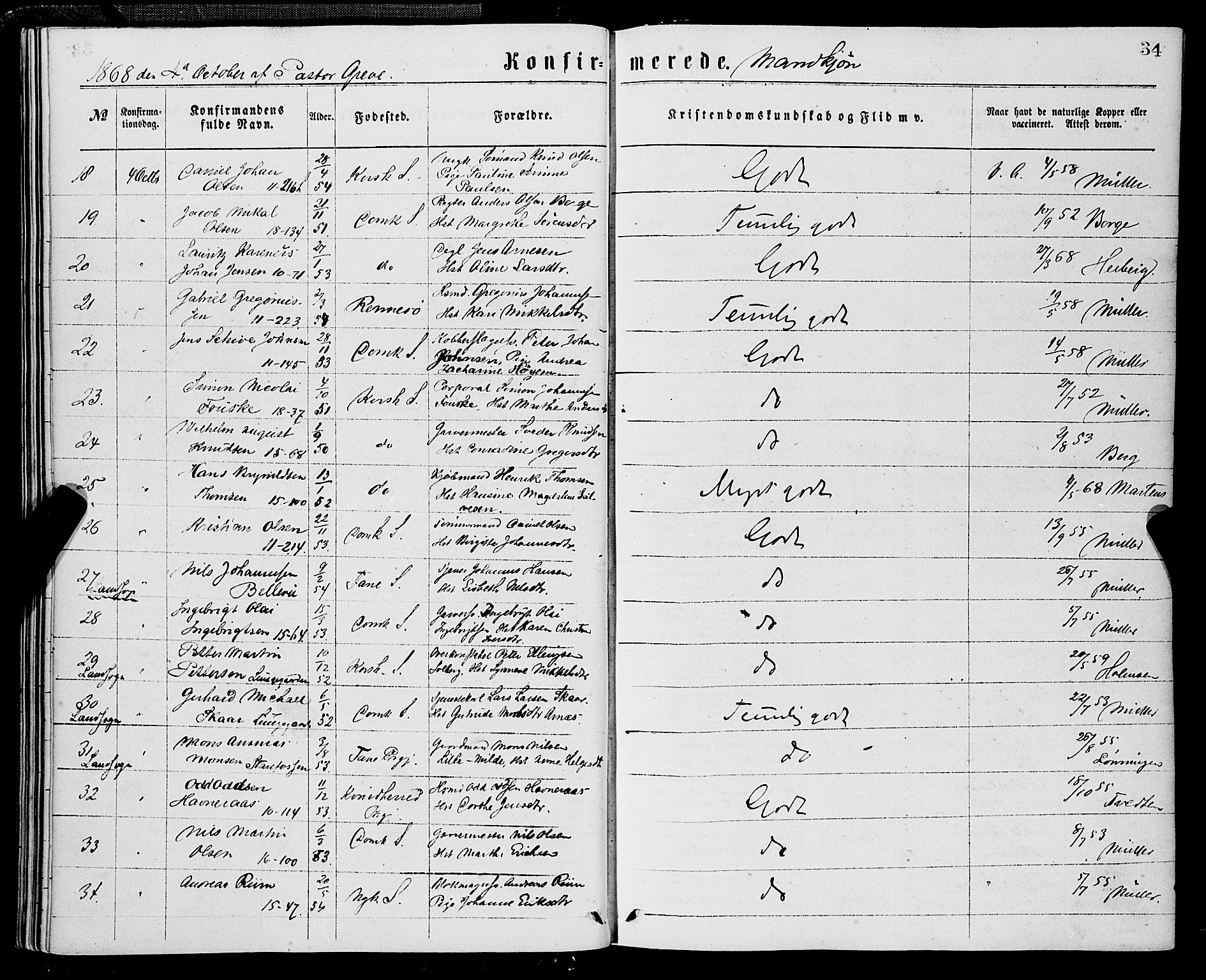 Domkirken sokneprestembete, AV/SAB-A-74801/H/Haa/L0029: Parish register (official) no. C 4, 1864-1879, p. 34