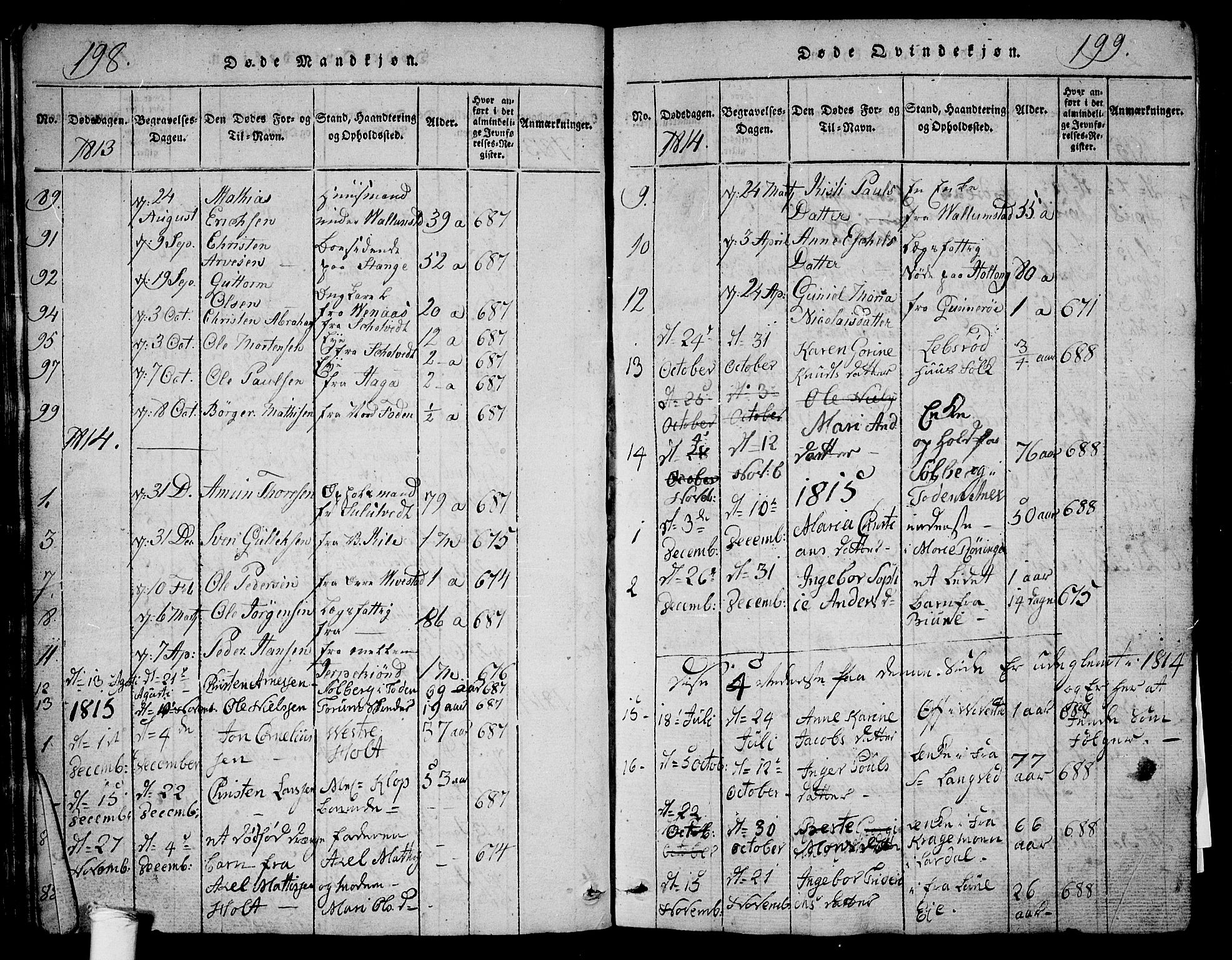 Ramnes kirkebøker, AV/SAKO-A-314/G/Ga/L0001: Parish register (copy) no. I 1, 1813-1847, p. 198-199