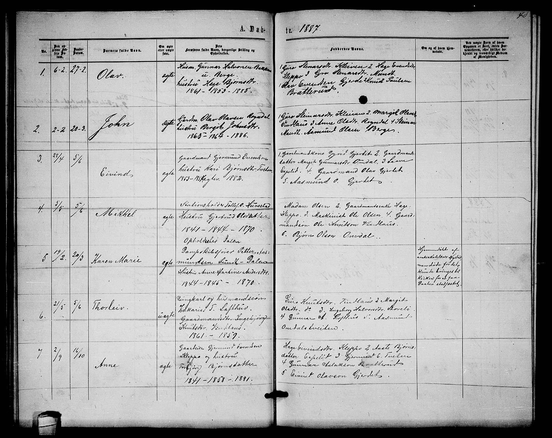 Lårdal kirkebøker, AV/SAKO-A-284/G/Gb/L0002: Parish register (copy) no. II 2, 1865-1888, p. 40