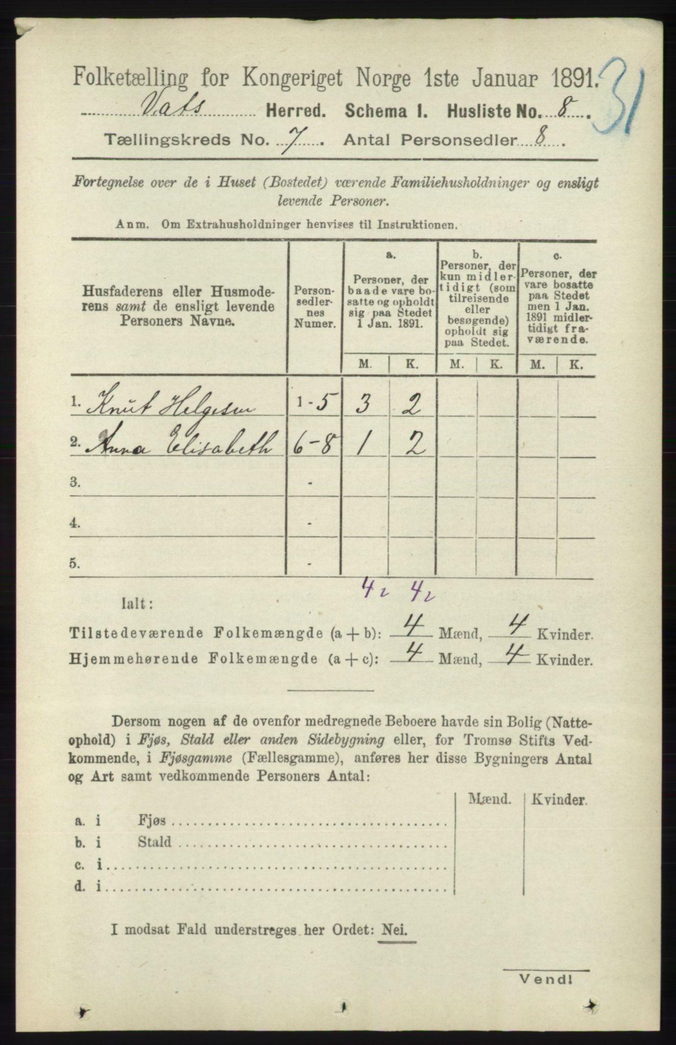 RA, 1891 census for 1155 Vats, 1891, p. 1067