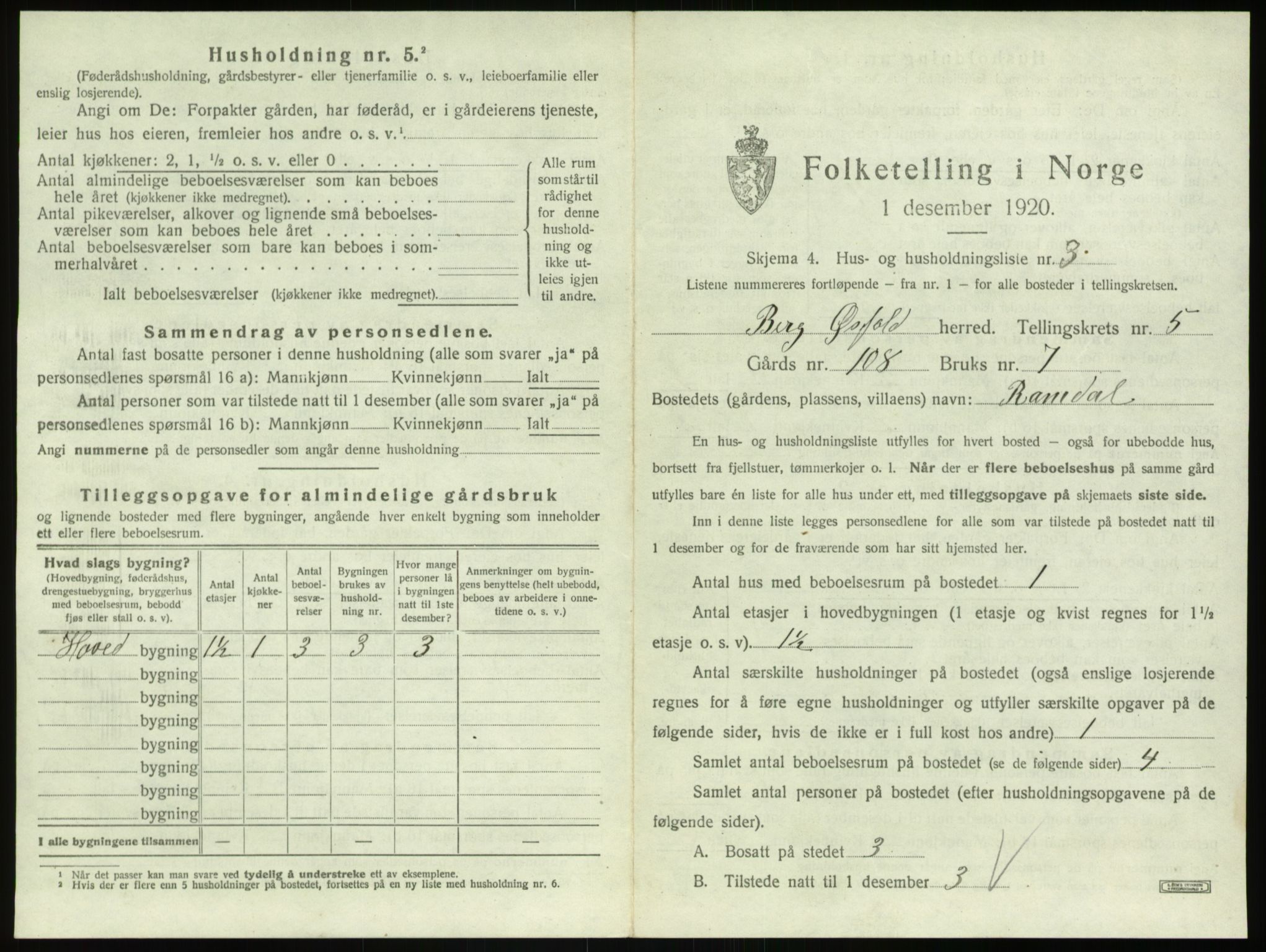 SAO, 1920 census for Berg, 1920, p. 1219