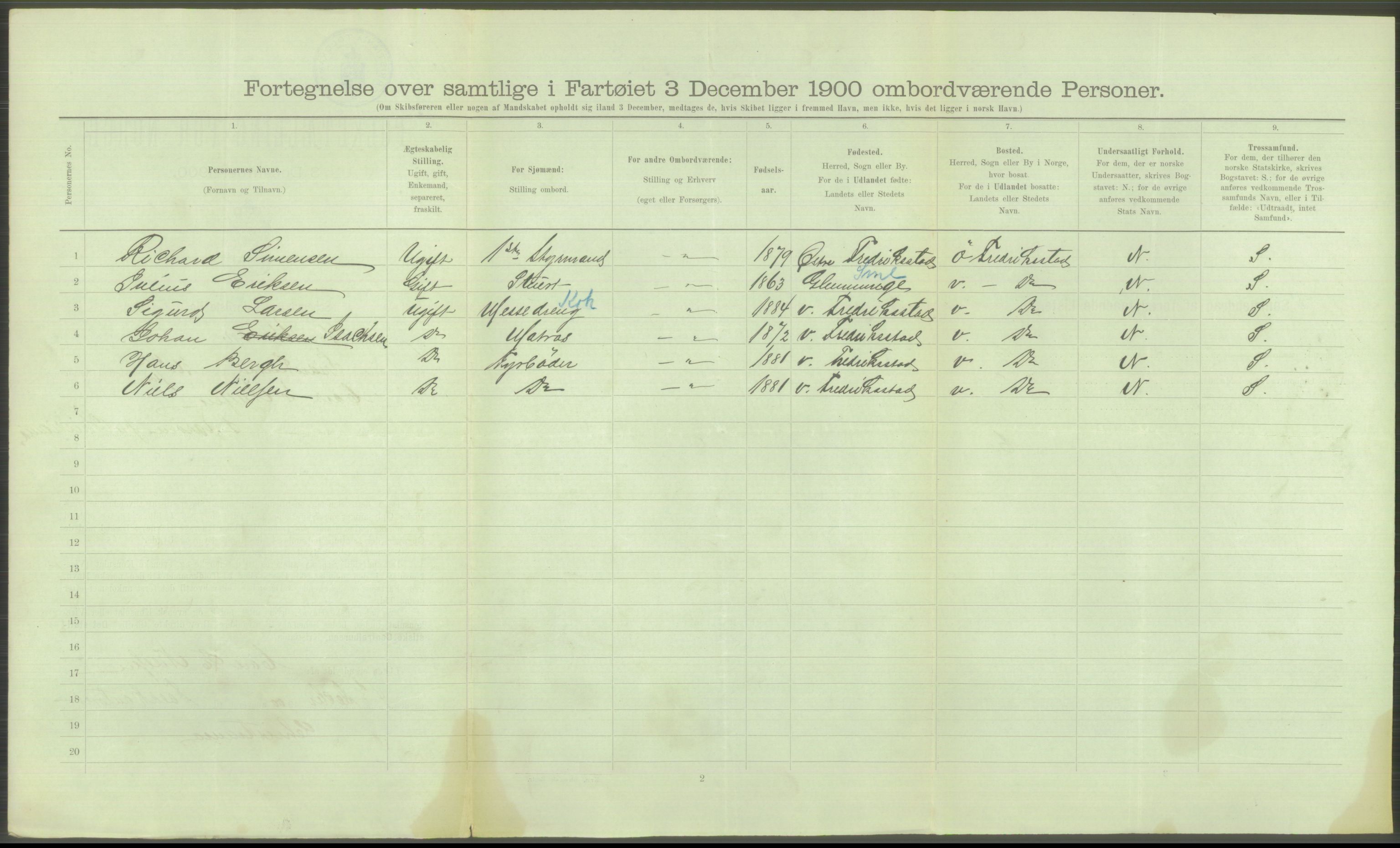 RA, 1900 Census - ship lists from ships in Norwegian harbours, harbours abroad and at sea, 1900, p. 168