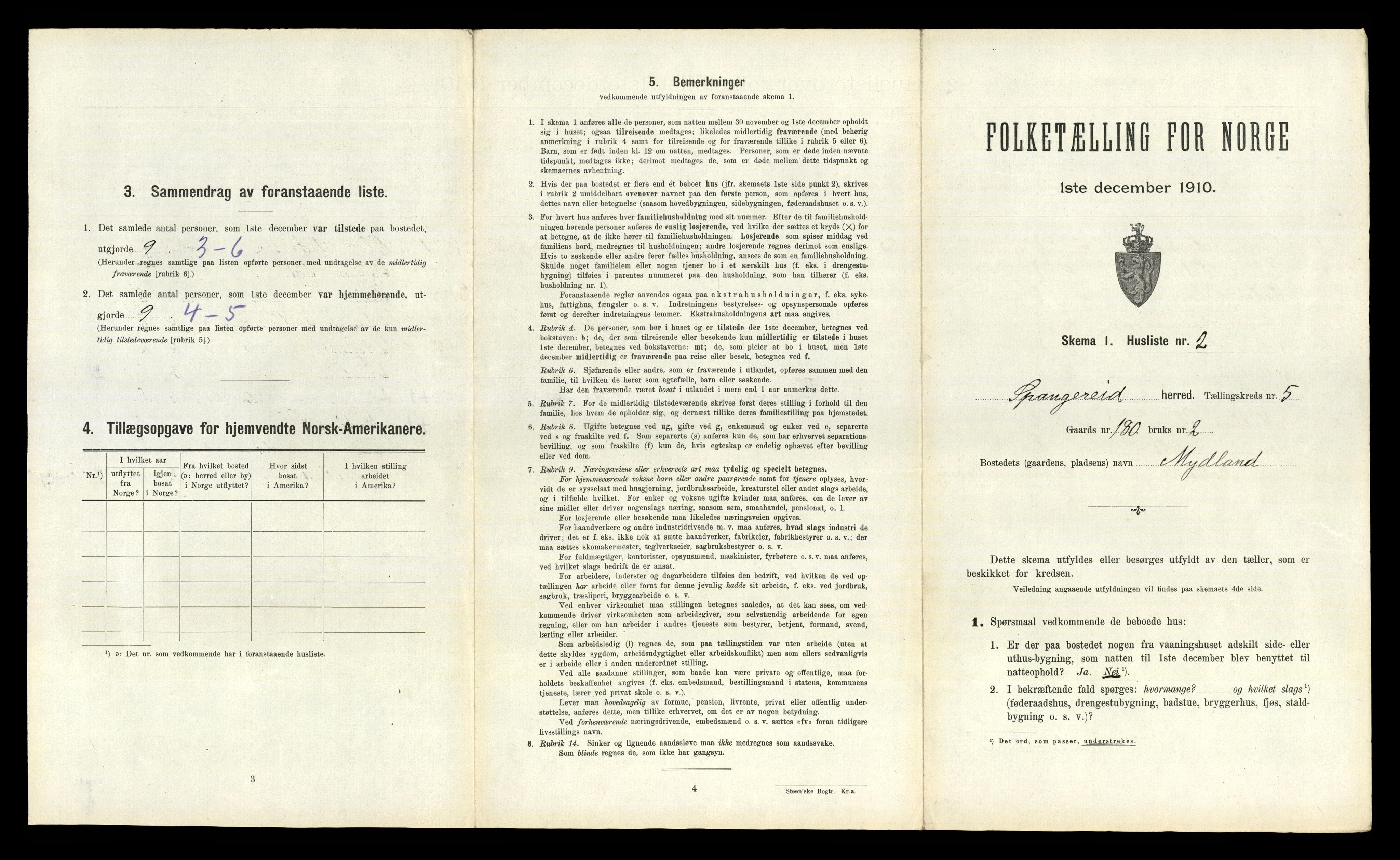 RA, 1910 census for Spangereid, 1910, p. 707