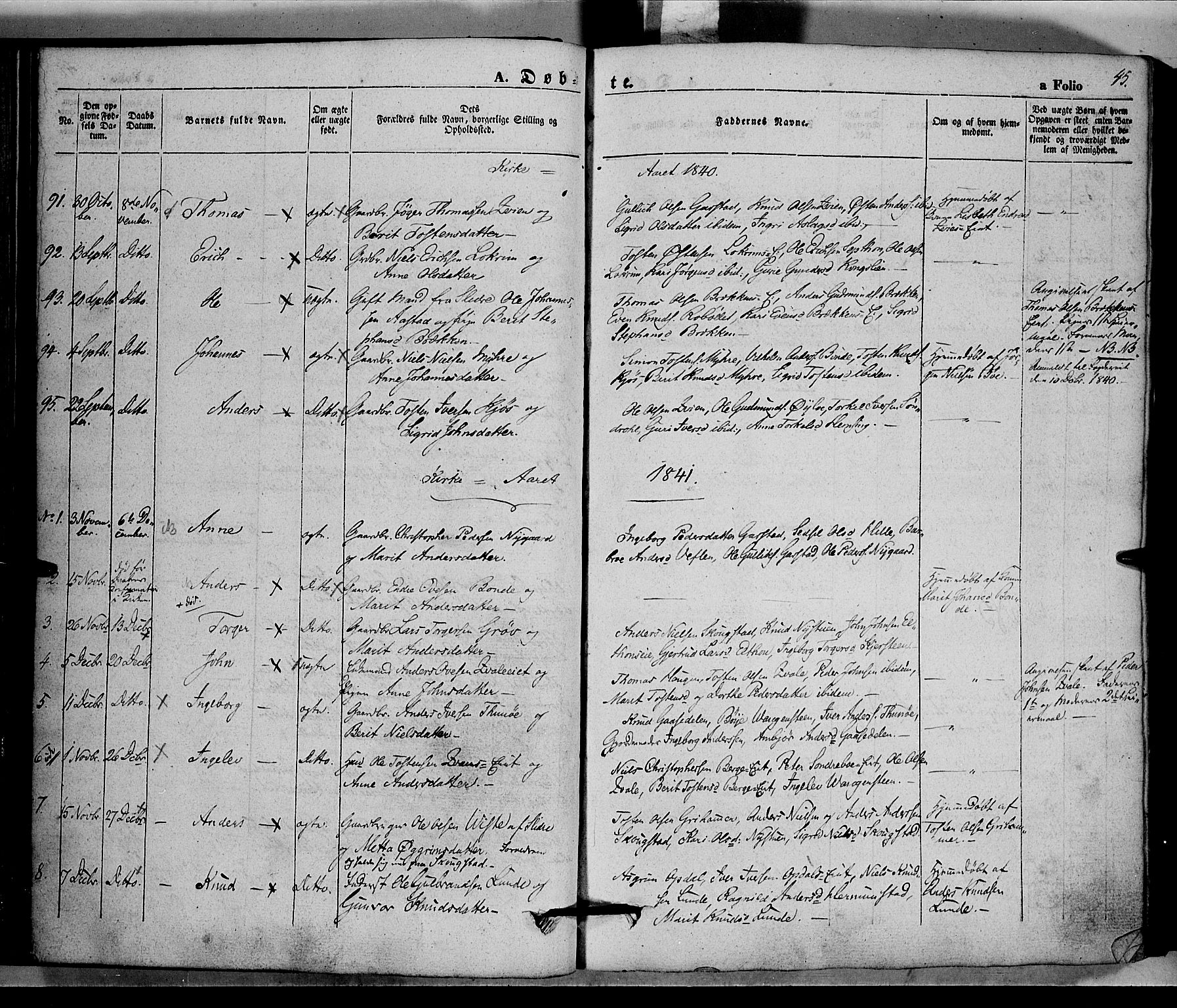 Vang prestekontor, Valdres, SAH/PREST-140/H/Ha/L0005: Parish register (official) no. 5, 1831-1845, p. 45
